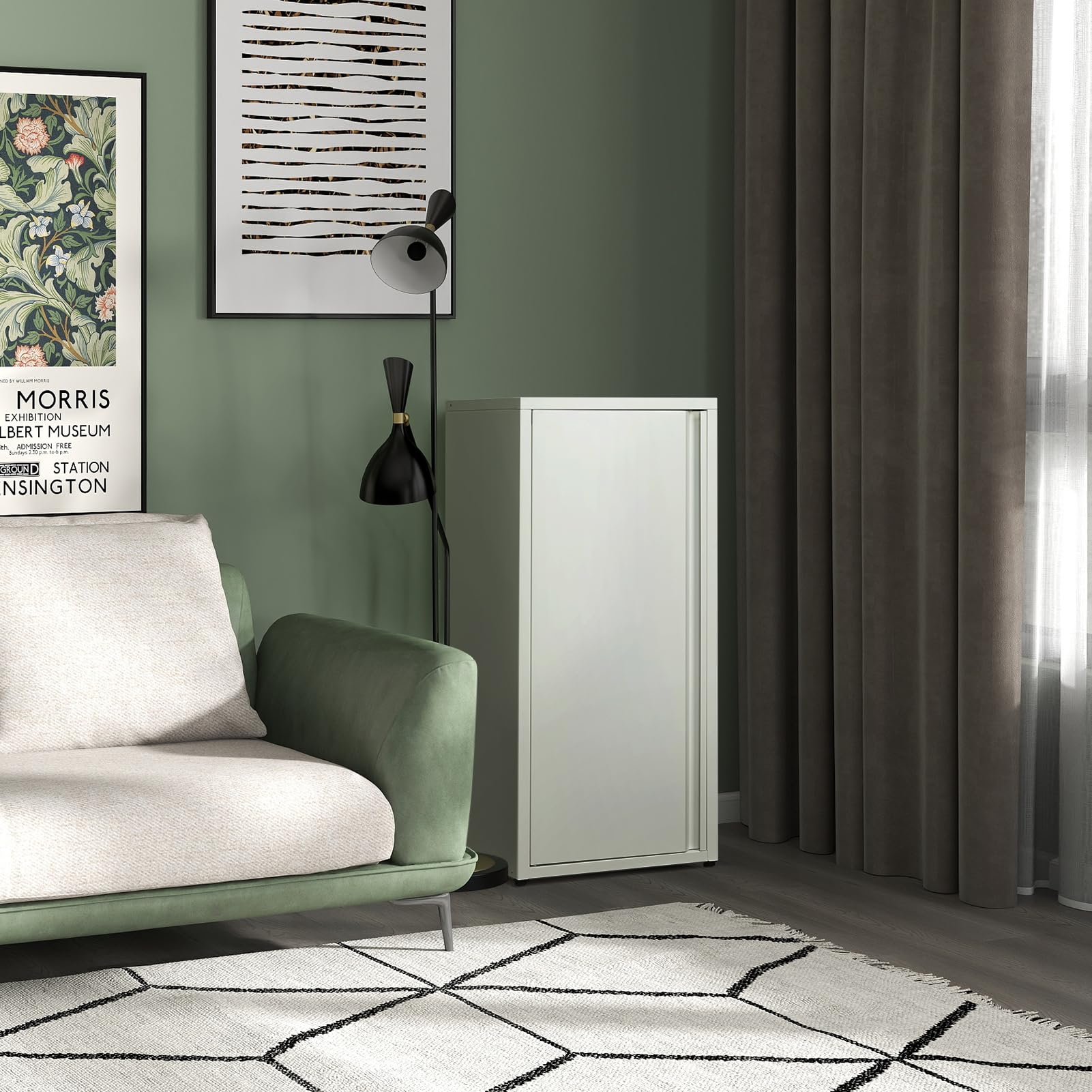 HollyHOME Armoire de rangement en métal avec une porte, meuble de rangement de bureau avec fermeture magnétique, armoires de classement avec étagères réglables pour le salon, blanc