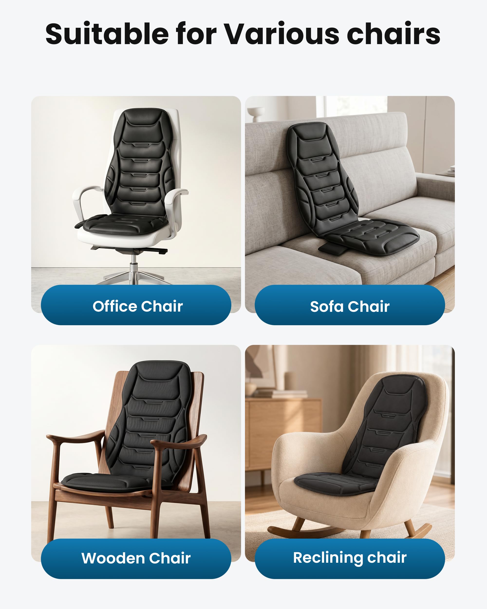 COMFIER Funda de Asiento con Masaje y Calor, Esterilla de Masaje con Vibración para Espalda y Cuello, Cojín de Asiento para Relajación, Masajeador Espalda para Oficina en Casa, Regalos para Mujer