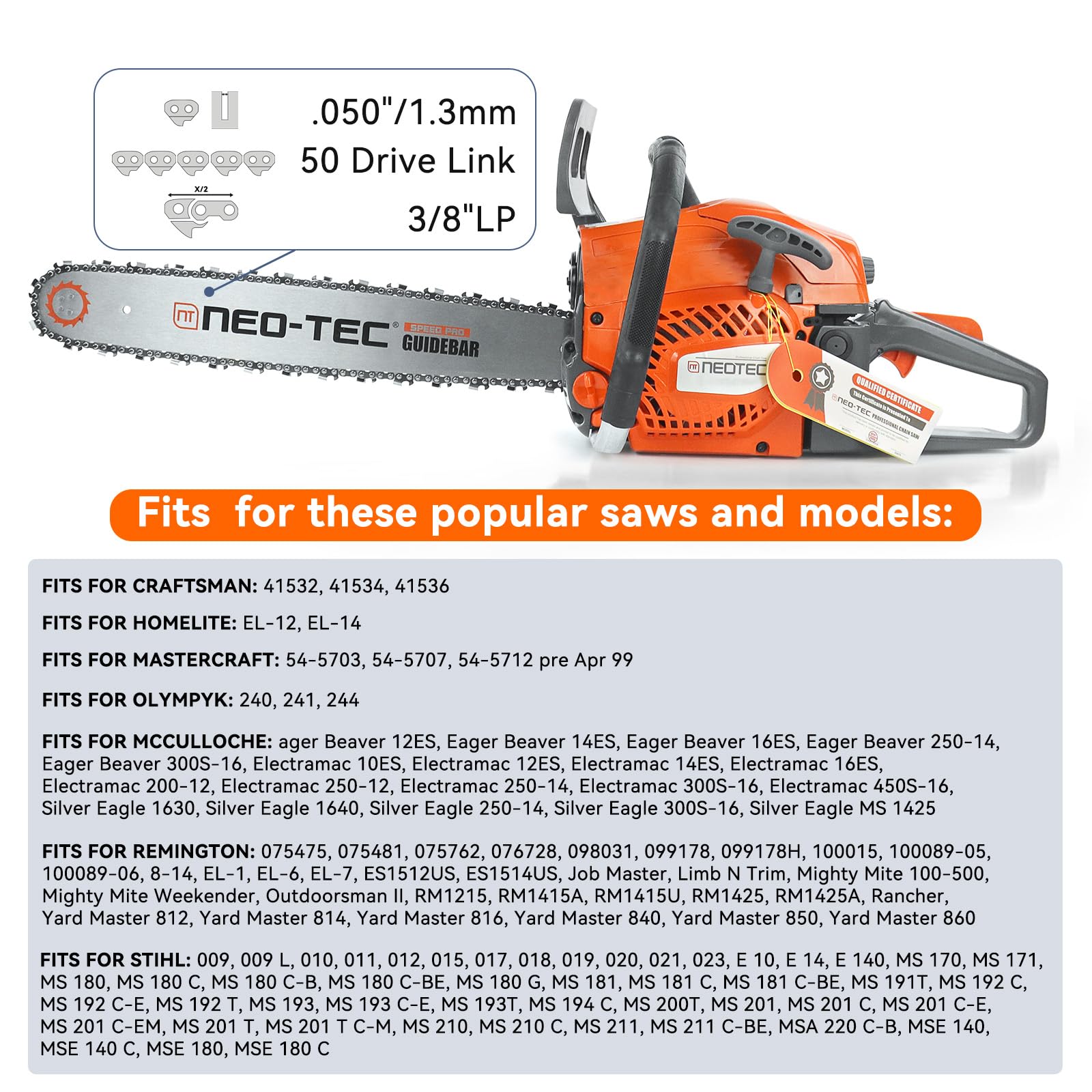Cadena De Motosierra 3/8" LP Bajo Retroceso 44TG - 30 Cm De Largo, 1.1 Mm De Grosor, Pack De 3 Unidades, Compatible Con STIHL MSE170C, MS194T, Etc.