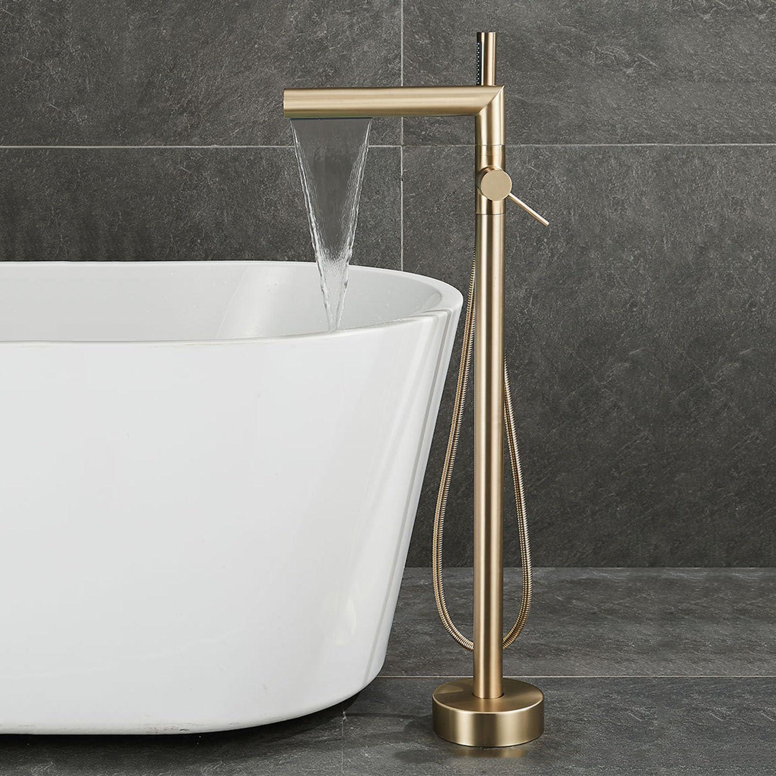 Mitigeur de sol design or brossé pour baignoire îlot LWX