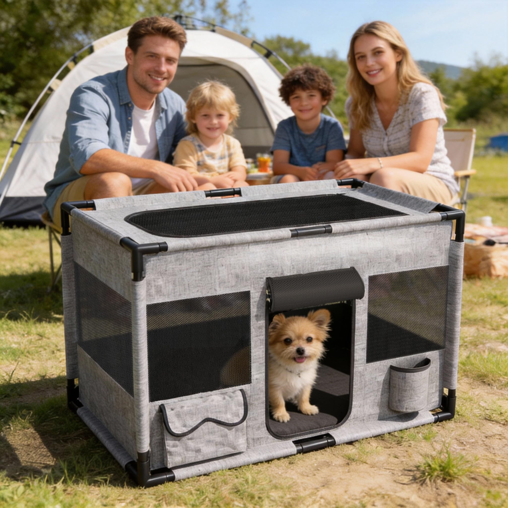 LZQ Faltbarer Haustier Laufstall Hund Katze Welpenauslauf, Hundekäfig Tierlaufstall PVC-Rahmen, Tierkäfig Tierauslauf Freigehege Hundebox Welpenlaufstall für Hunde, Katzen, Kleintiere - Quadrat, L