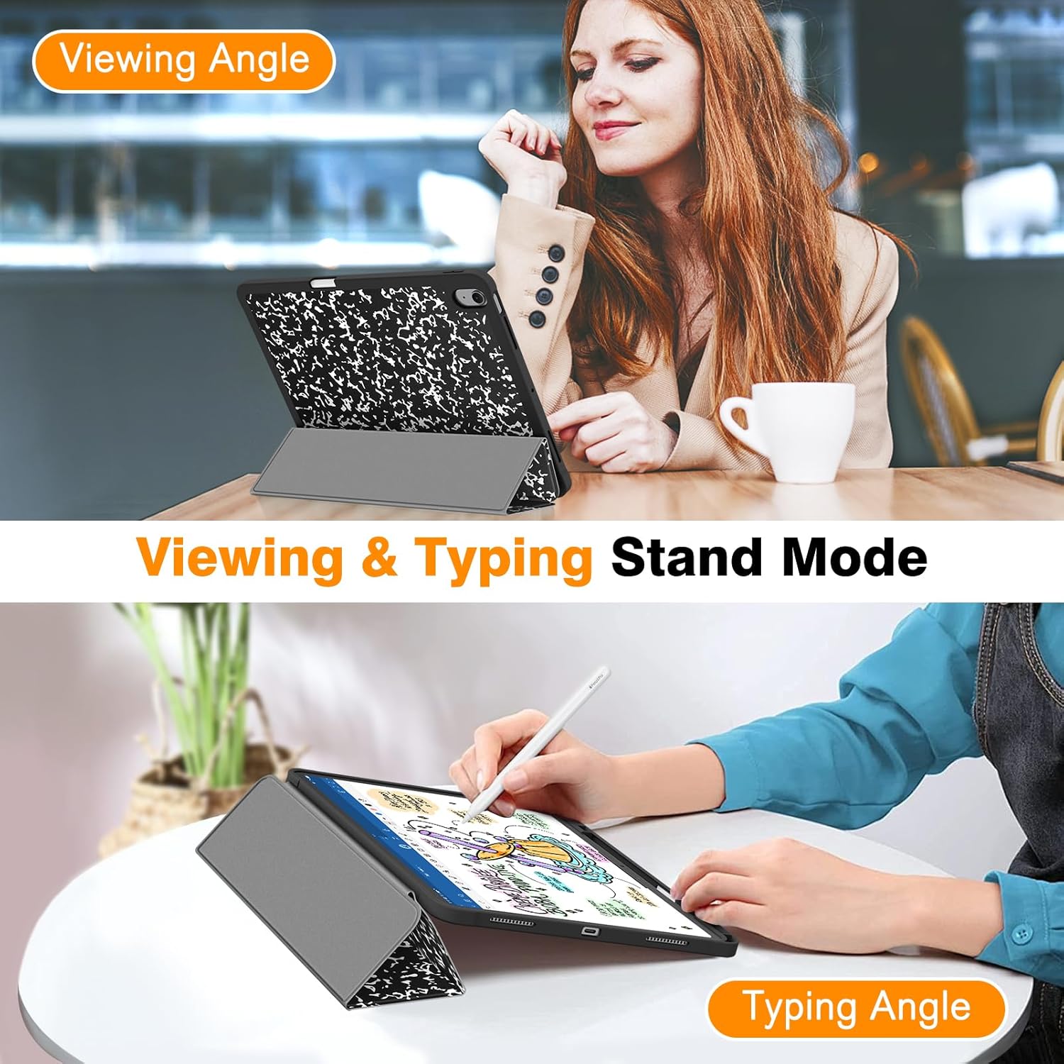 Fintie SlimShell Case for iPad Air 13-inch (M3) 2025, (M2) 2024 - [Built-in Pencil Holder] Soft TPU Protective Stand Back Cover with Auto Wake/Sleep, Composition Book - Image 5