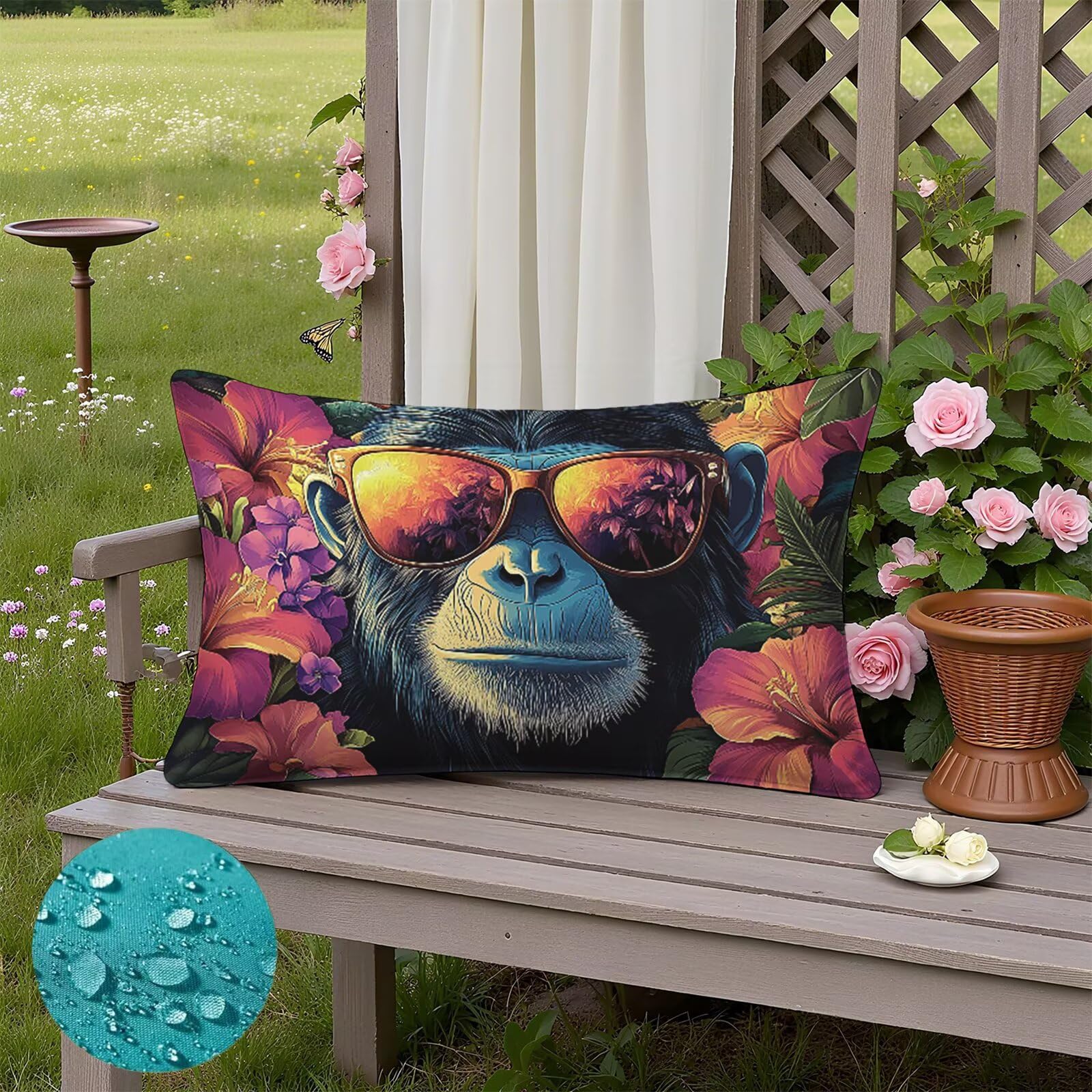 Poszewki na poduszki ze zwierzętami, 70 x 90 cm, 2 szt., goryl, na zewnątrz, wodoodporne, z niewidocznym zamkiem błyskawicznym, miękkie, wygodne, trwałe, na łóżko, sofę, idealna dekoracja domu na