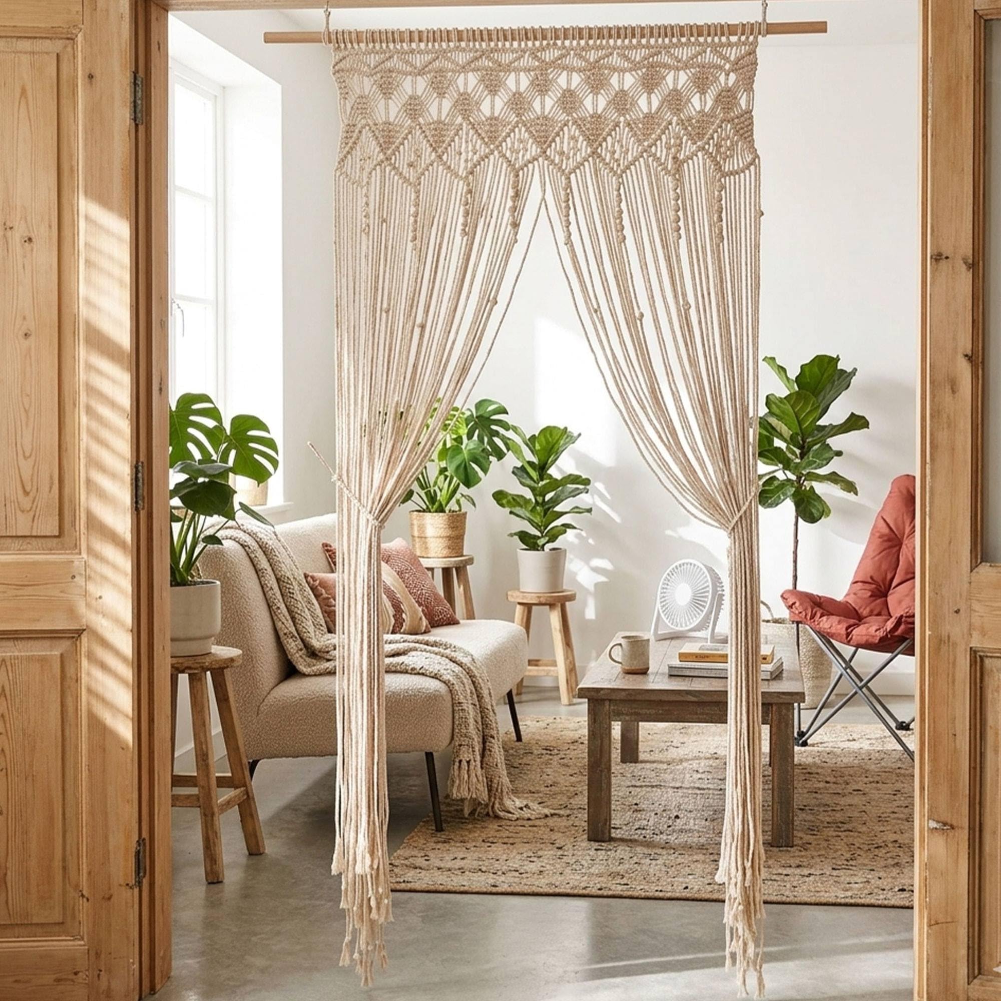 Well Home Rideau décoratif en Fils d'éthé de Macramé 90 x 200 cm Style bohème
