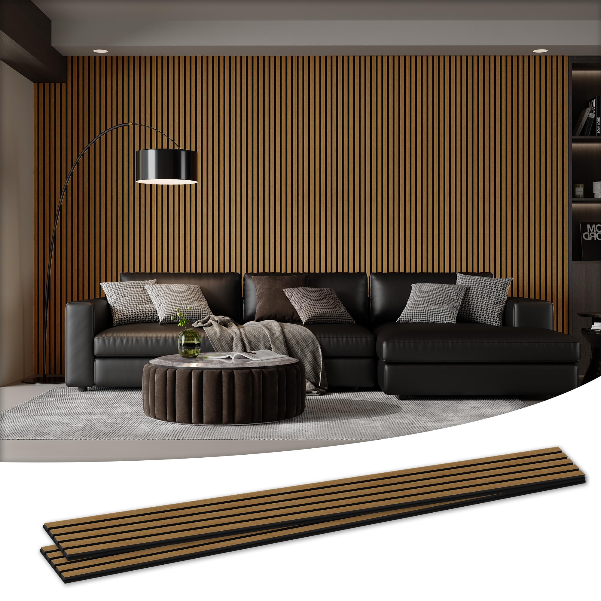 Wood Salt Acoustic Wall Panels, 2 Piece 94" x 23.6" x 0.8" Soundproof Wooden Wall Panels, 3D Fluted Sound Absorbing Panel, Natural Oak