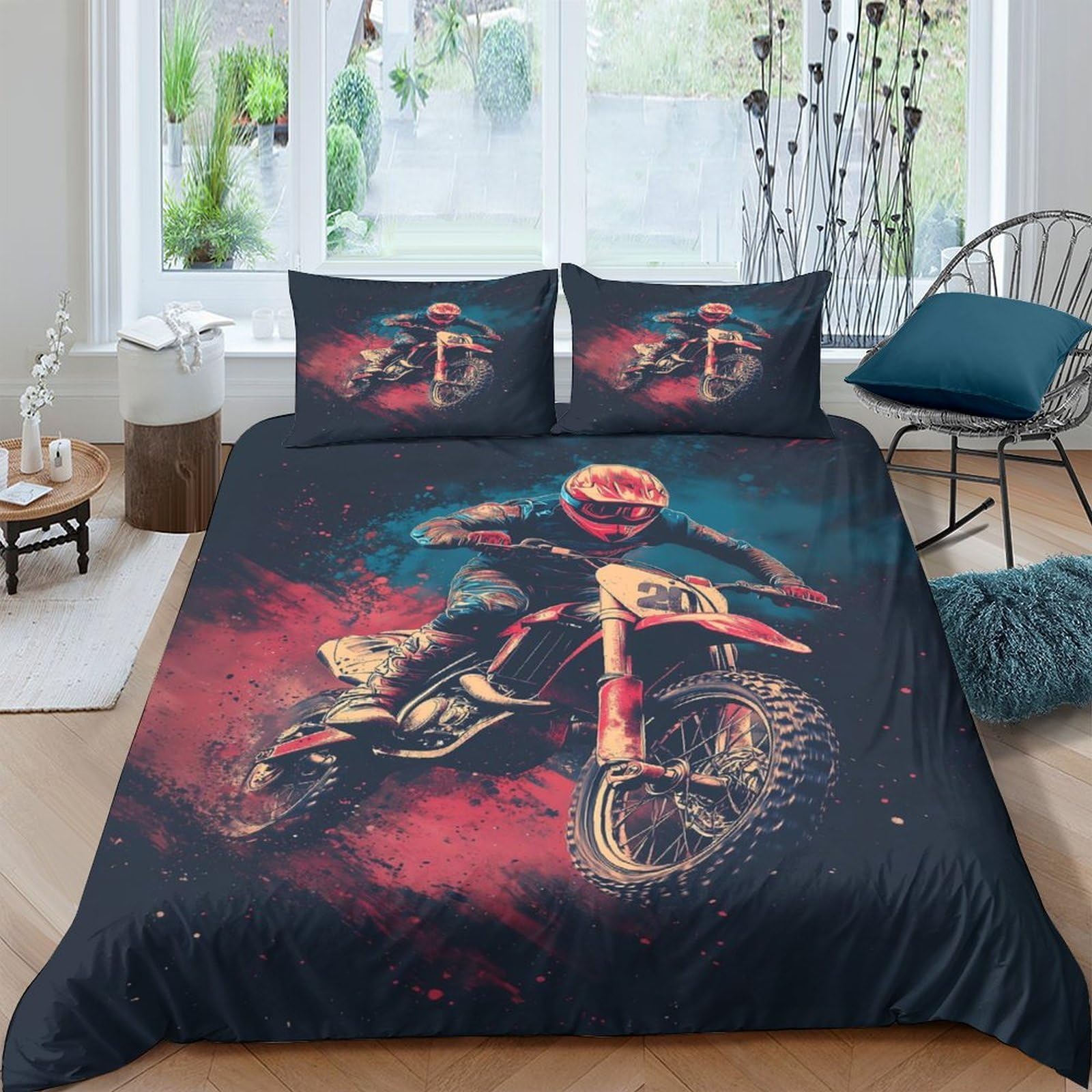 Ctjqhvkz Style-7 3D Printed Motocross Racing Fitted Sheet Microfiber Soft Breathable Dirt Bike Mattress Cover For Bedroom Decor Single（135X200cm）