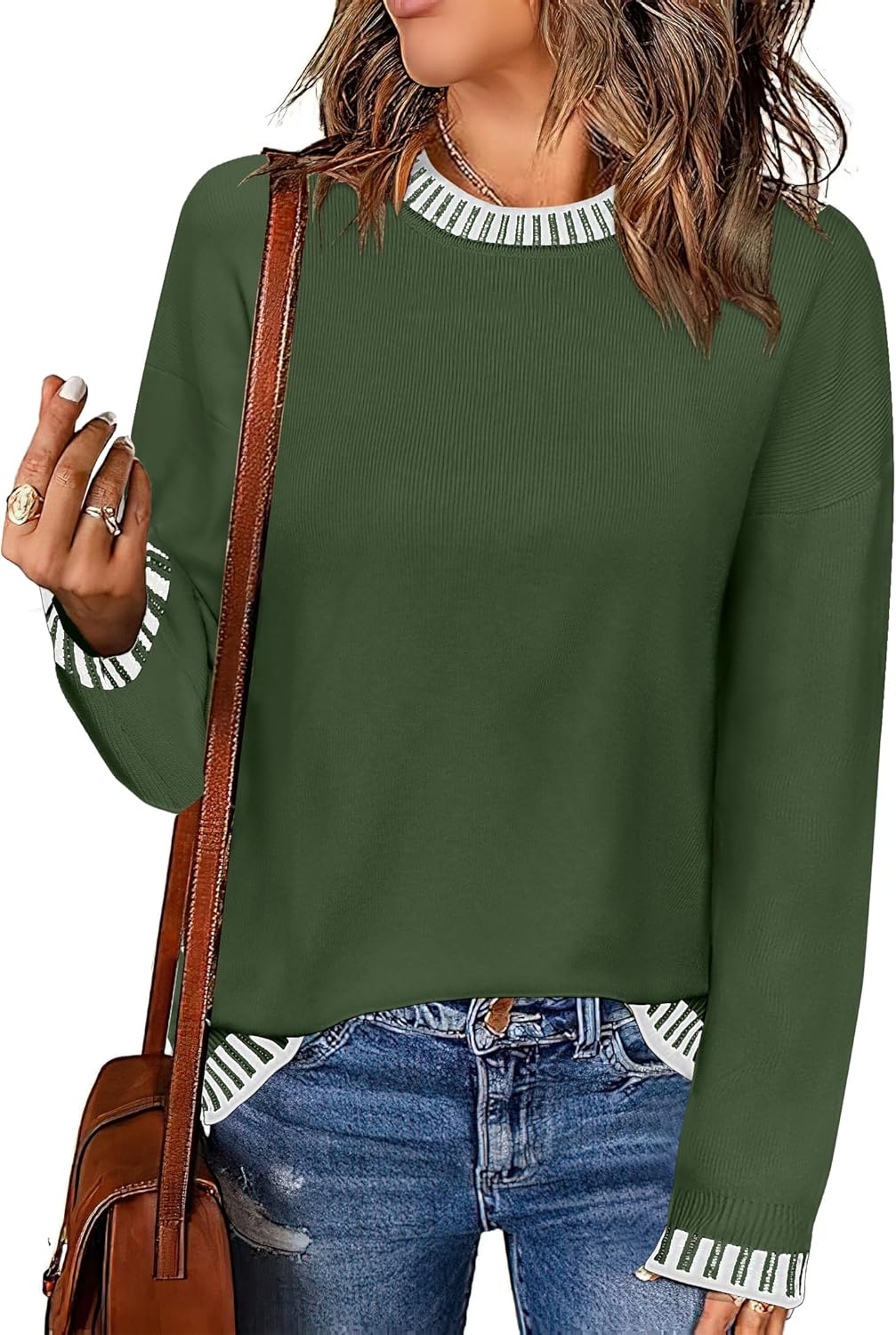 Zeagoo Womens Crewneck Pullover Sweater Long Sleeve Knit Side Slit 2024 Fall Winter Sweater Tops