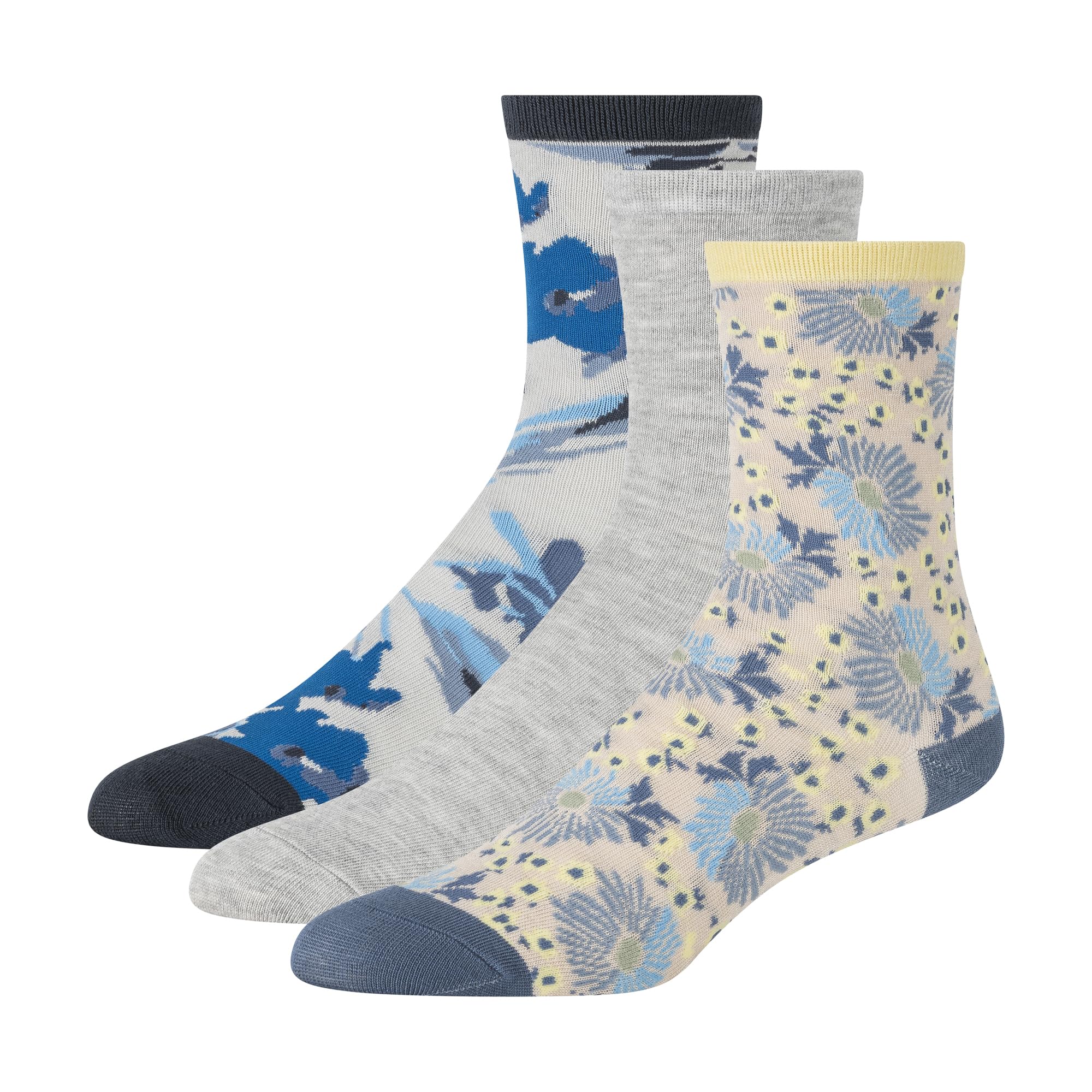 Ted Baker Women's 3 Pack Pattern Crew Dress Socks, Ivory, OS, Blue Horizon/Grey Heather/Navy, One size