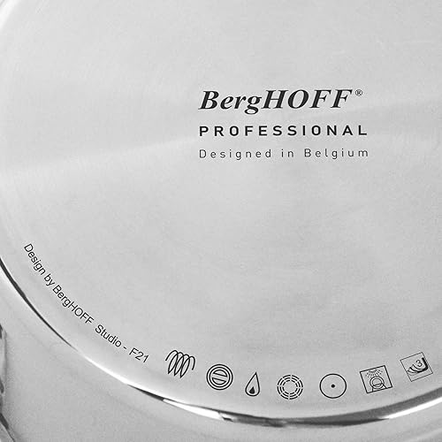 Miniatura 5 de BergHOFF Olla profesional de acero inoxidable 18/10 de triple capa de 9.5 pulgadas, 8 cuartos de galón, mango de agarre seguro, tapa a juego, marcas