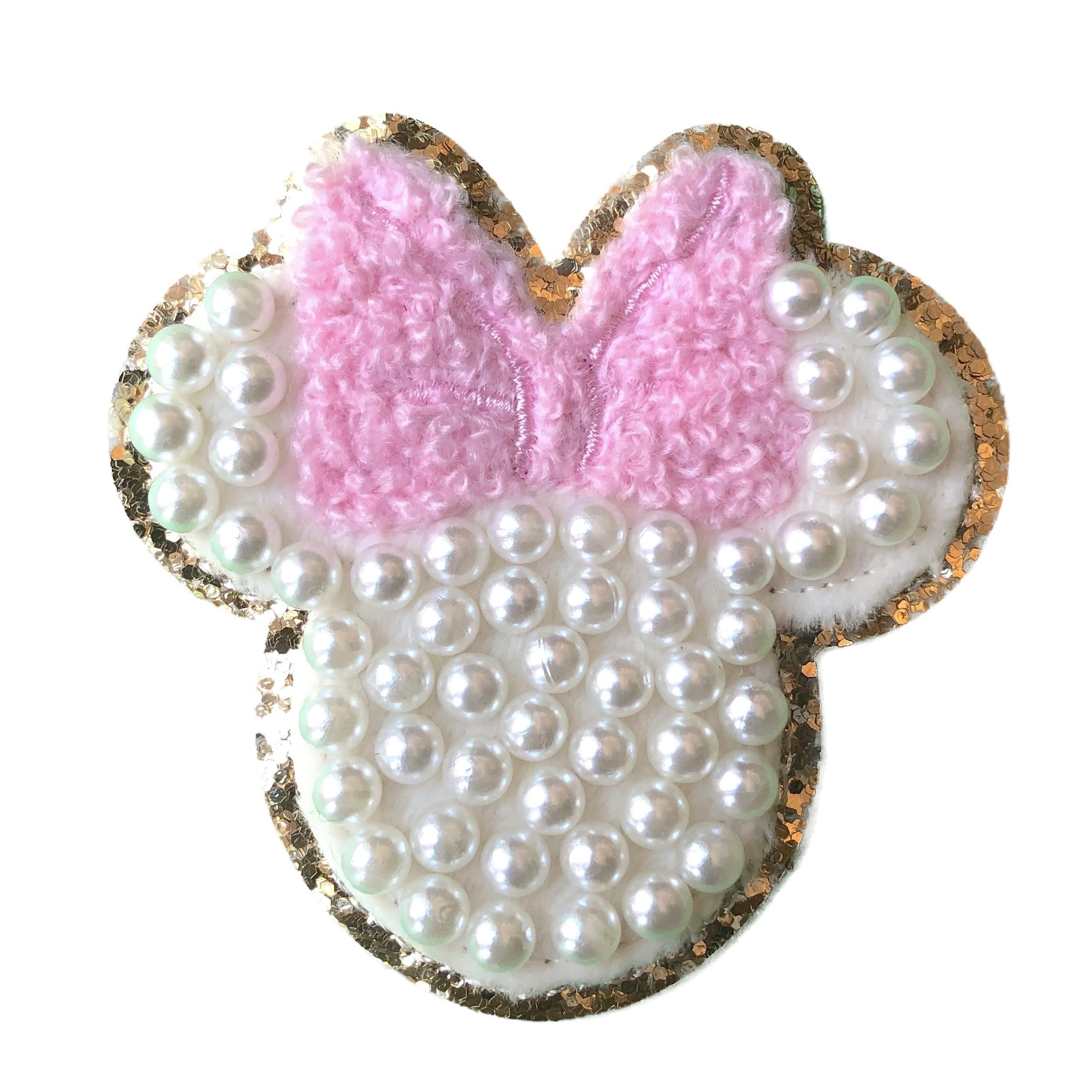 ZOOXIvory Pearl & White Letter Varsity Initial Patches, 3M Adhesive Sticker, 2.25" Height (Minnie Small)