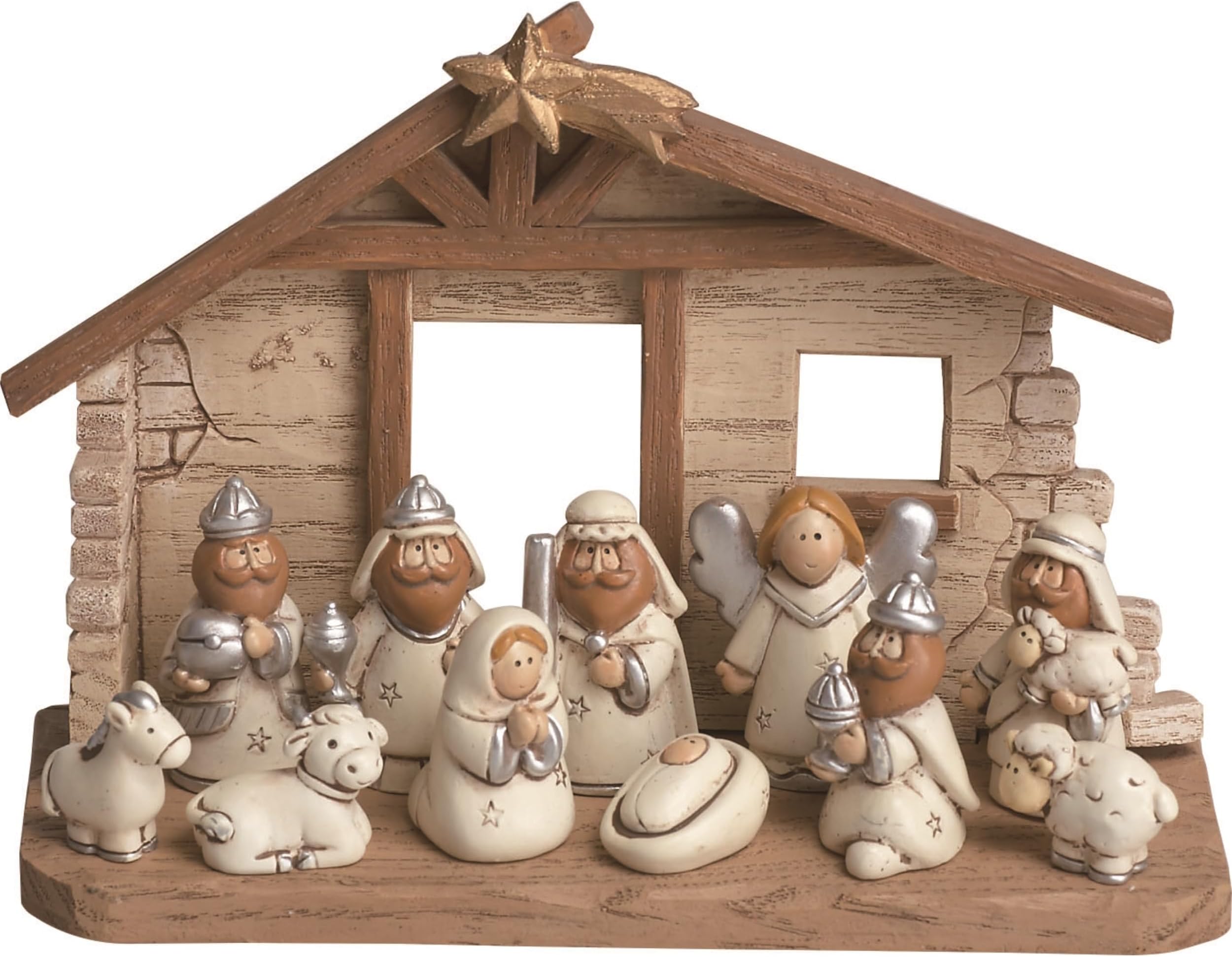 Miniature Kids Nativity Scene with Creche, Set of 12 Rearrangeable Figures