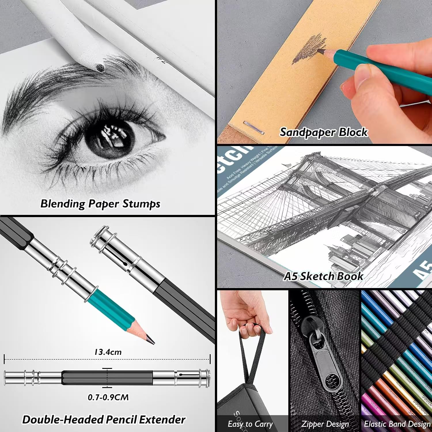 Set 35 Matite Da Disegno Professionale KOMLISATS - Kit Arte Per Schizzi, Principianti E Artisti, Con Accessori - Foto 4