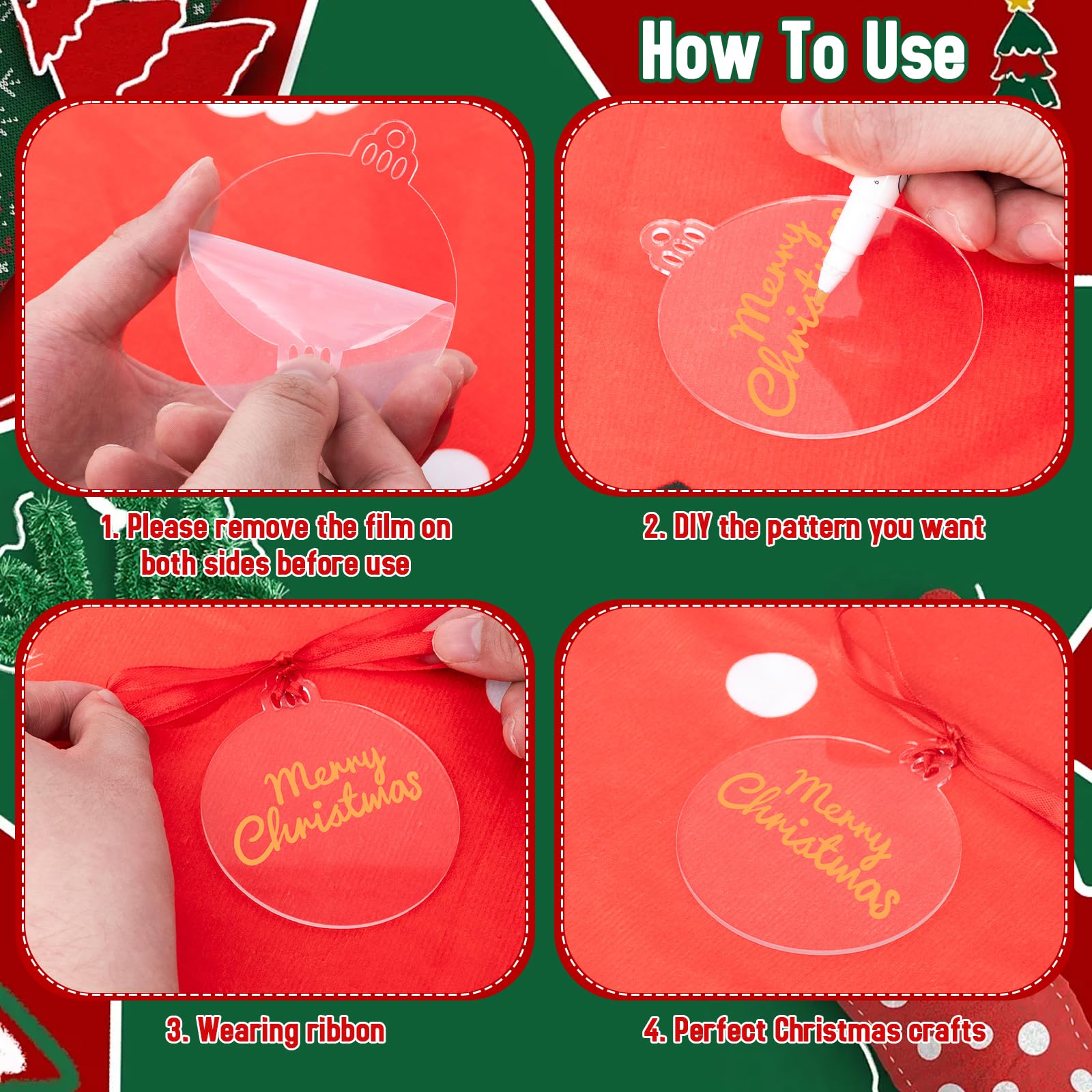DARENYI 80Pcs Christmas Clear Baubles 7.6cm Acrylic Baubles Blanks for Xmas Christmas Decorations with Ribbon - Image 3