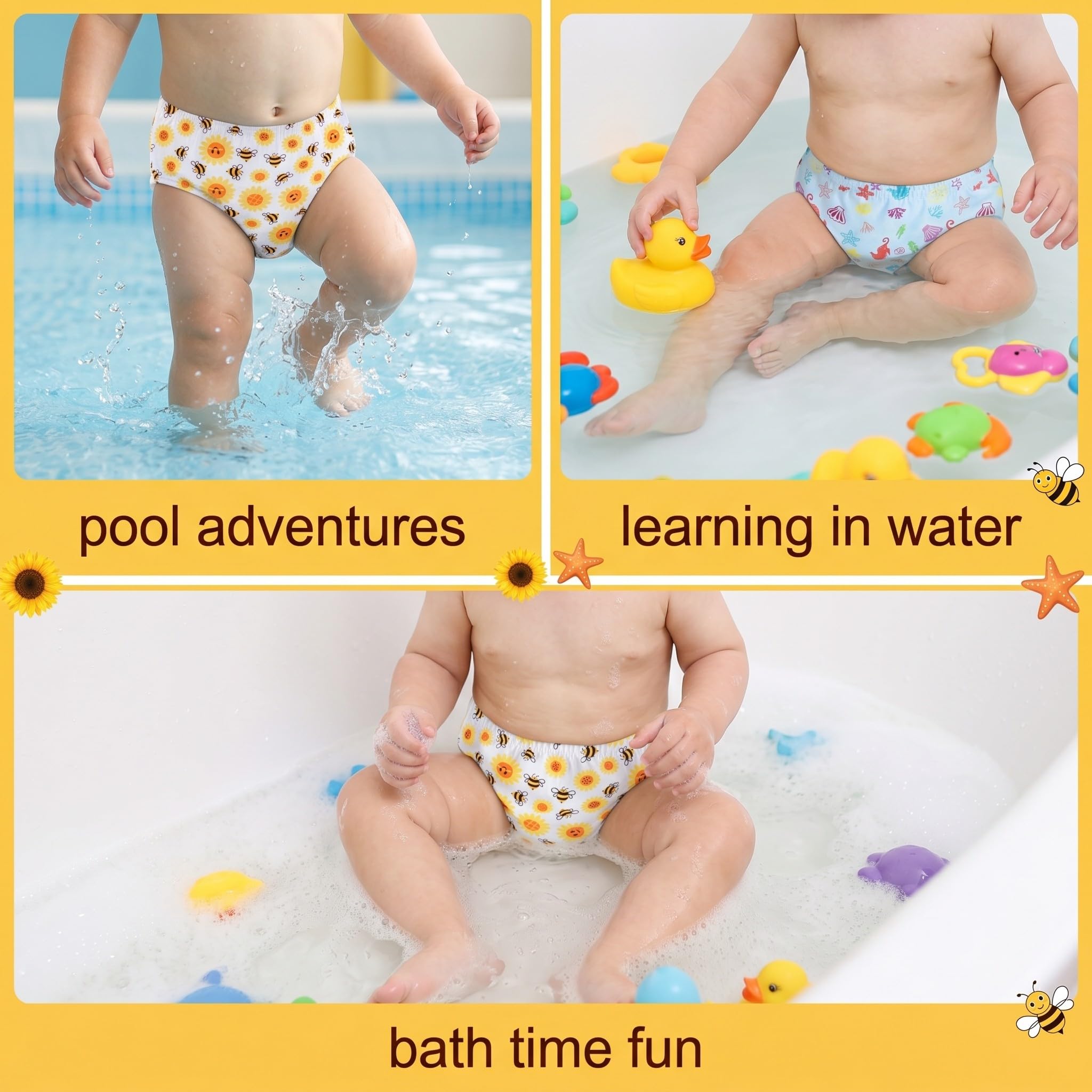 Costume pannolino neonato 2 pezzi riutilizzabile antifuga 3D 1-2 anni traspirante lavabile in lavatrice per piscina spiaggia