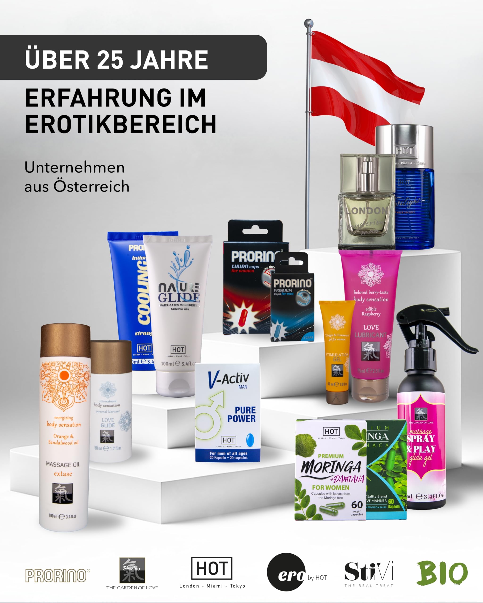 HOT Junggesellinnenbox I Mit Stimulation Gel, Couples Cream, Gleitmittel, Massageöl & Libido-Kapseln I Hochwertige Inhaltsstoffe, verführerische Düfte & Aromen I Ideal als Geschenk