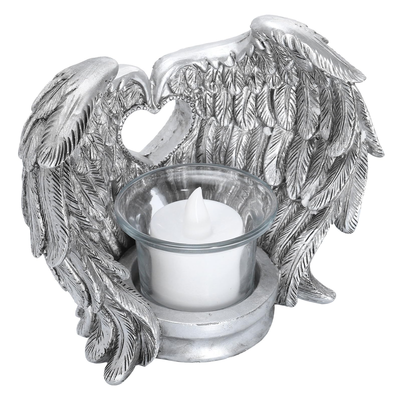 ERINGOGO Kerzenständer mit Engelsflügel Design aus Harz und Glas Flammenloser Dekorativer Kerzenhalter für Wohnzimmer und Jubiläum Retro Stil Eleganz