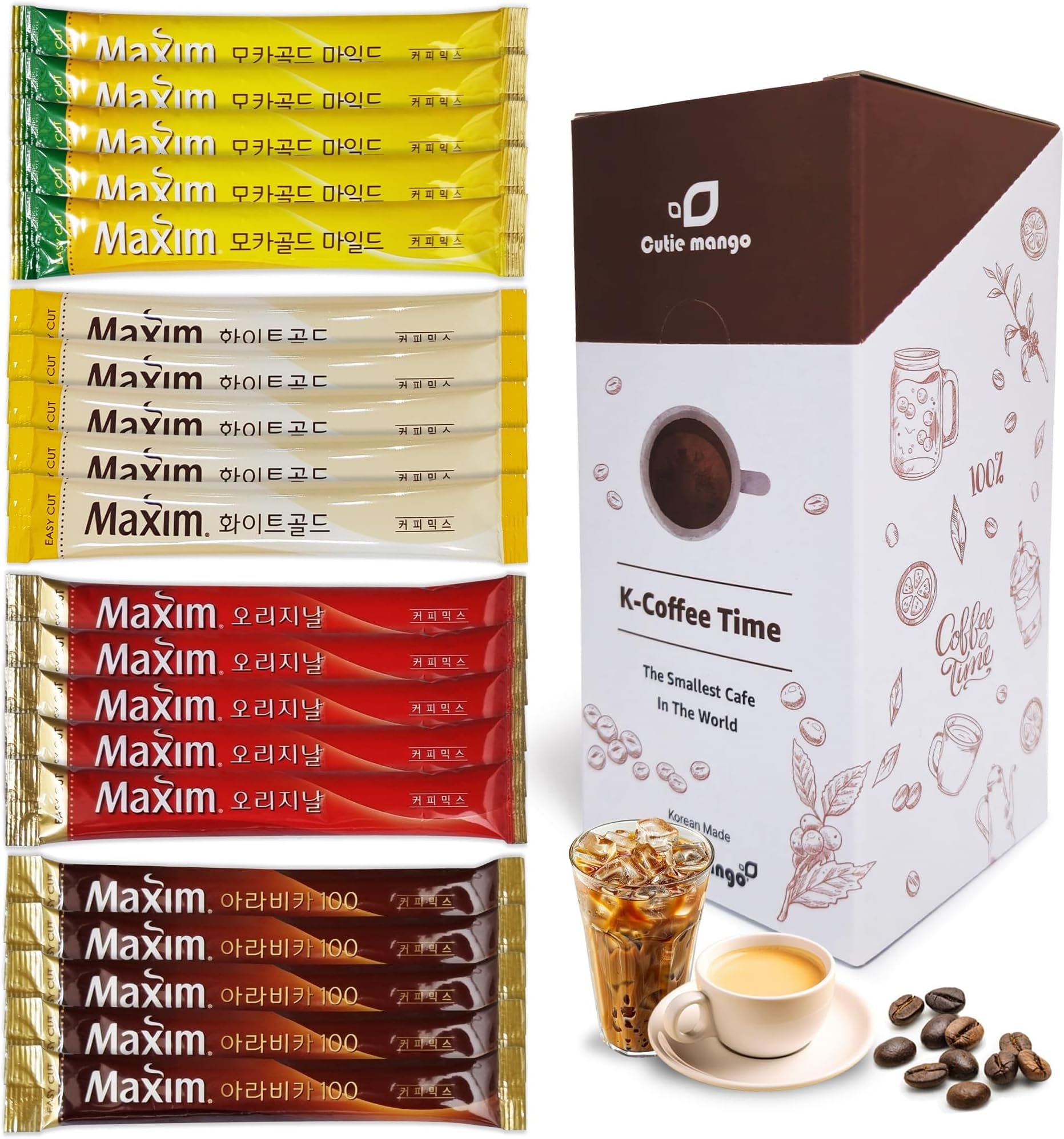Korean Coffee Maxim 4 Flavor Ready Soluble Coffee Kit - 20 Sachets