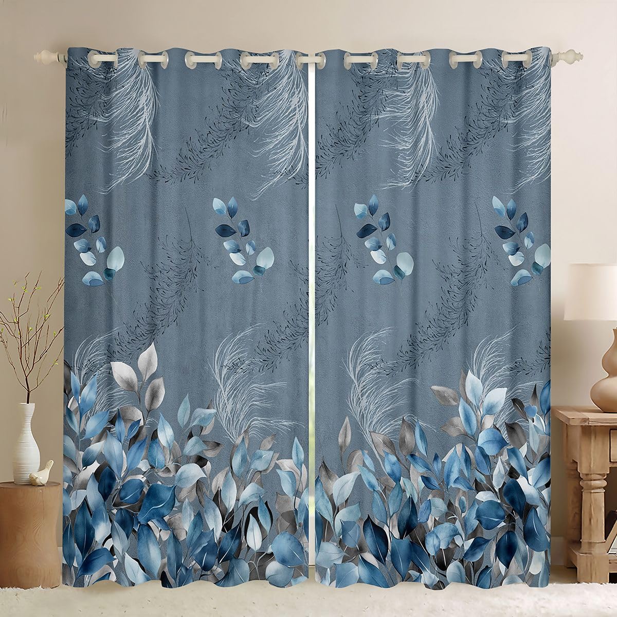 Rideau occultant bleu marine 117x183 cm à motif botanique Homewish