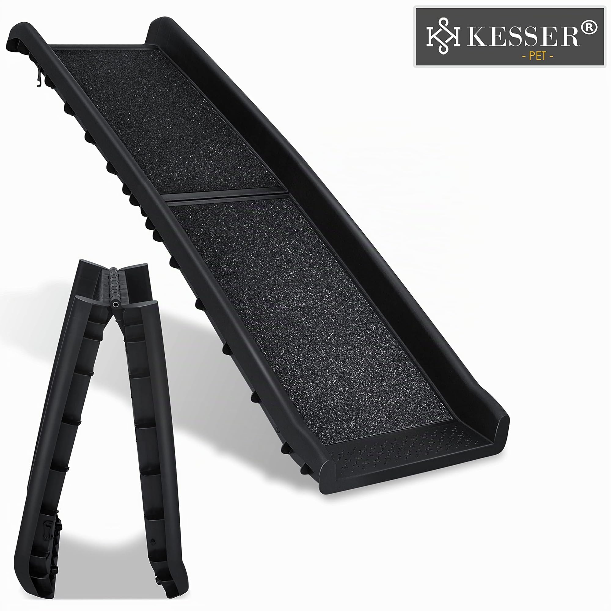 KESSER® Rampa per cani Gradini per cani Rampa per auto per cani Rampa per bagagliaio pieghevole per animali domestici aiuto per l'accesso per bagagliaio, fino a 90 kg, Nero