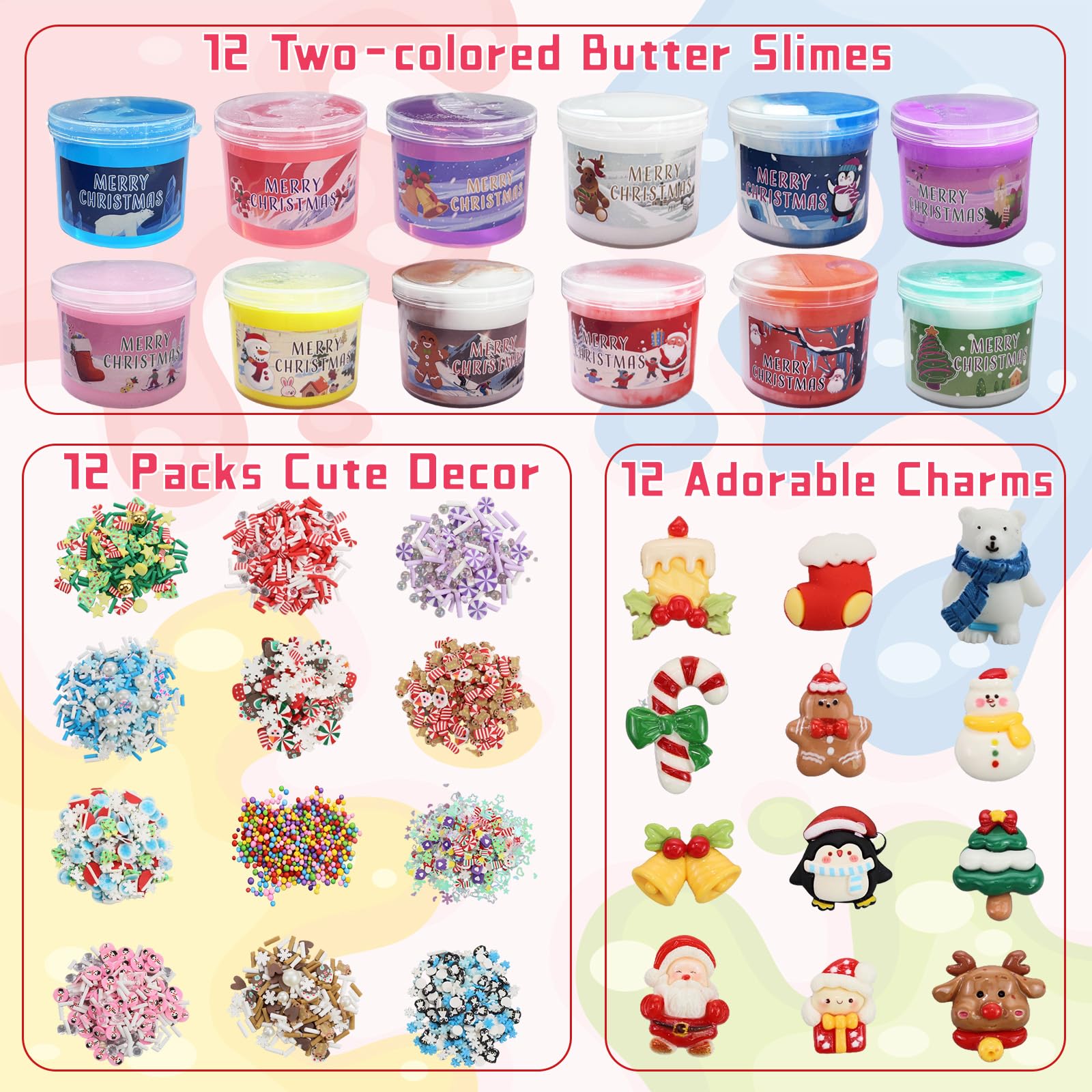 Slime Advent Calendar 2025 for Kids 24 Days Surprises Christmas Countdown Fluffy Butter Xmas Gift for Boys Girls Teens Stocking Stuffers DIY Slime Making Kit with Accessories for Party Favors - Image 2