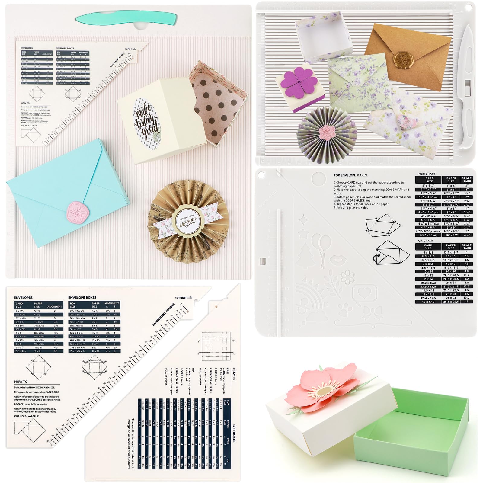 Photo 1 of 12x12" Scoring Board for Making Envelope/Envelope Box/Gift Box; Large Multi-Purpose Score Board with Bone Folder and Triangular Guide; Envelope Maker Scoring Tool