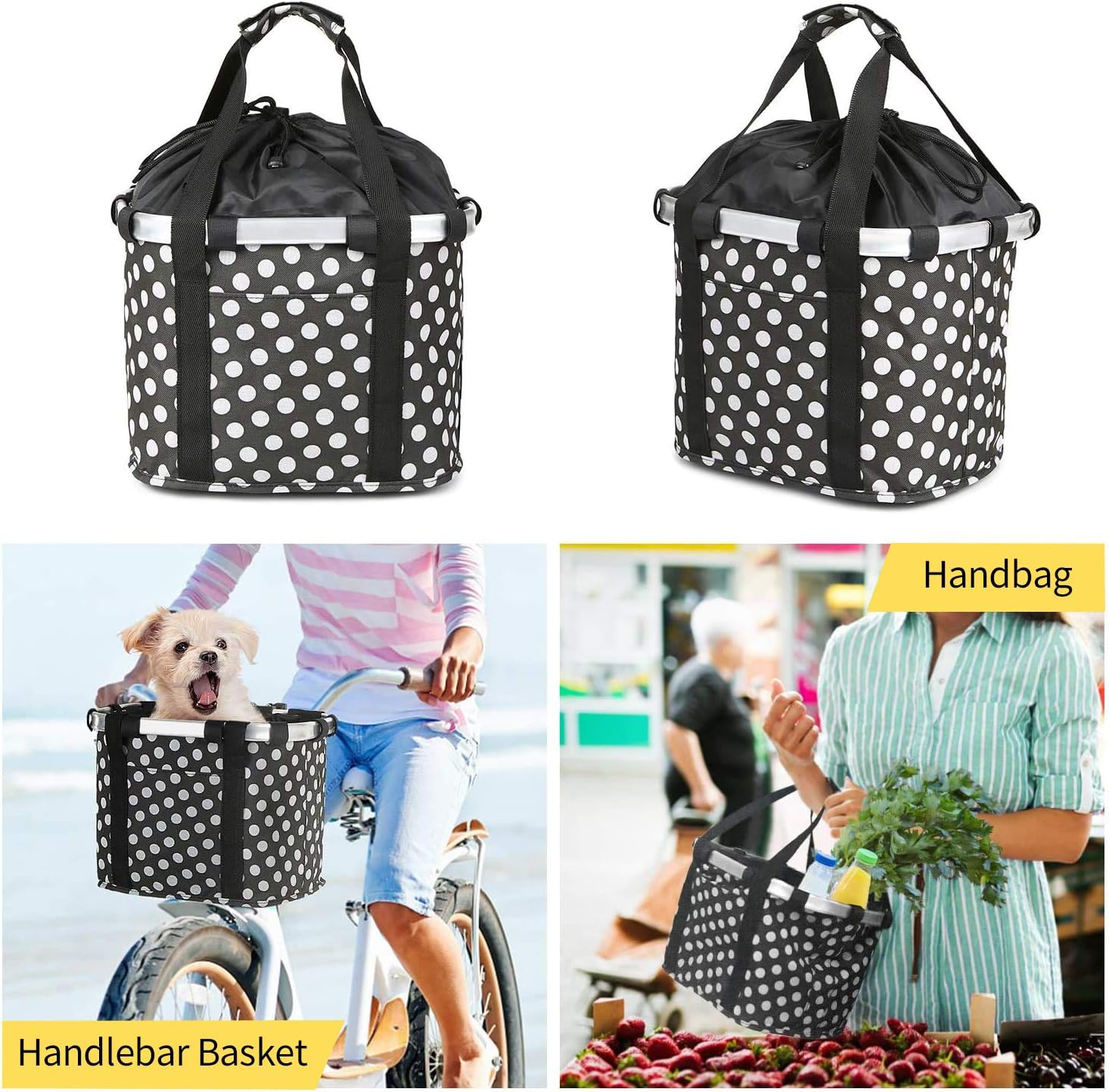CZXJKKL Bike Basket, Foldable Small Pet Cat Dog Carrier Front Removable Bicycle Handlebar Basket Quick Release Easy Install Detachable Cycling Bag Mountain Picnic Shopping
