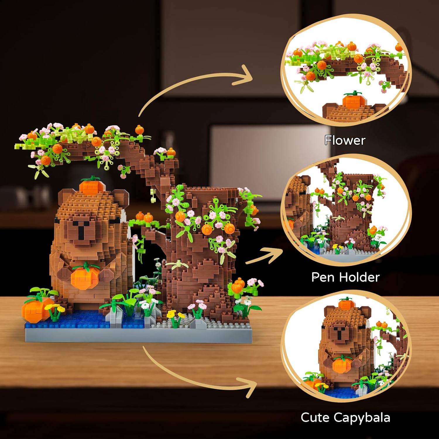 Capybara Set Toy Micro Mini Building Block Pen Holder&Desk Organizer Cute Animals Building Bricks Kit(1880Pcs) Arts&Crafts for Capybara Lovers for Kids Age 8+ for Adult not Compatible with Lego