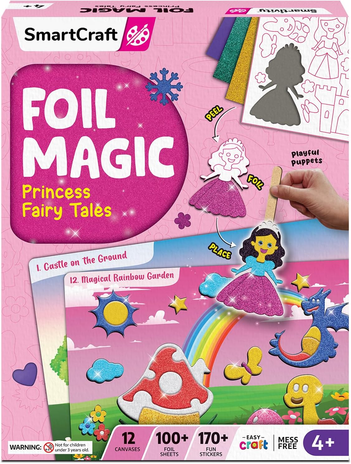 Smartivity Foil Magic - Princess Fairy Tales for Kids 4-5-6-7-8-9 Years I No Mess Art for Kids I 170+ Foam Sticker, 100+Sheets, 12 Canvases I Craft Kits & Supplies I Gifts for Girls & Boys