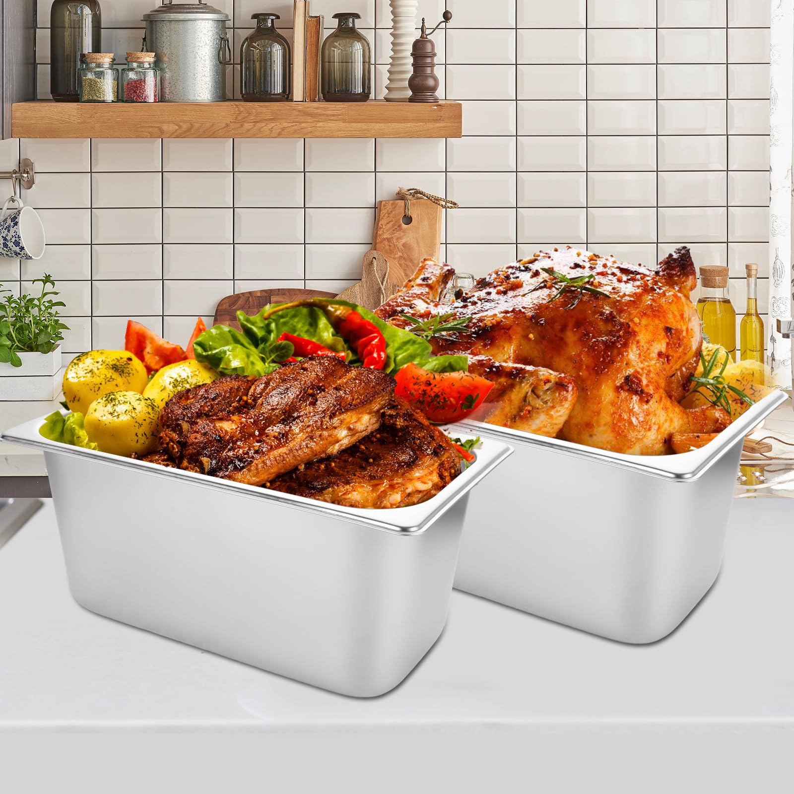 YAYODS Gastronorm - 2 recipientes de acero inoxidable con tapas, recipientes profundos para alimentos, color plateado, 325 x 175 x 150 mm, 2 unidades