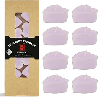 Tea Candles Heart Handmade 24 Pack Violet Scented Smokeless Tea Lights Candle 7 Hour Long Burning Tealight Candle for Wedding Yoga Spa Decoration(Purple)
