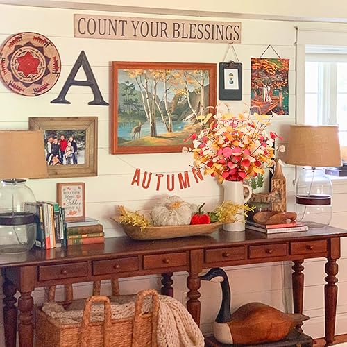 Miniatura 6 de Beferr Decoración de tallos de eucalipto de otoño, 5 ramas de eucalipto sintético de 24 pulgadas, decoración de plantas artificiales de otoño,