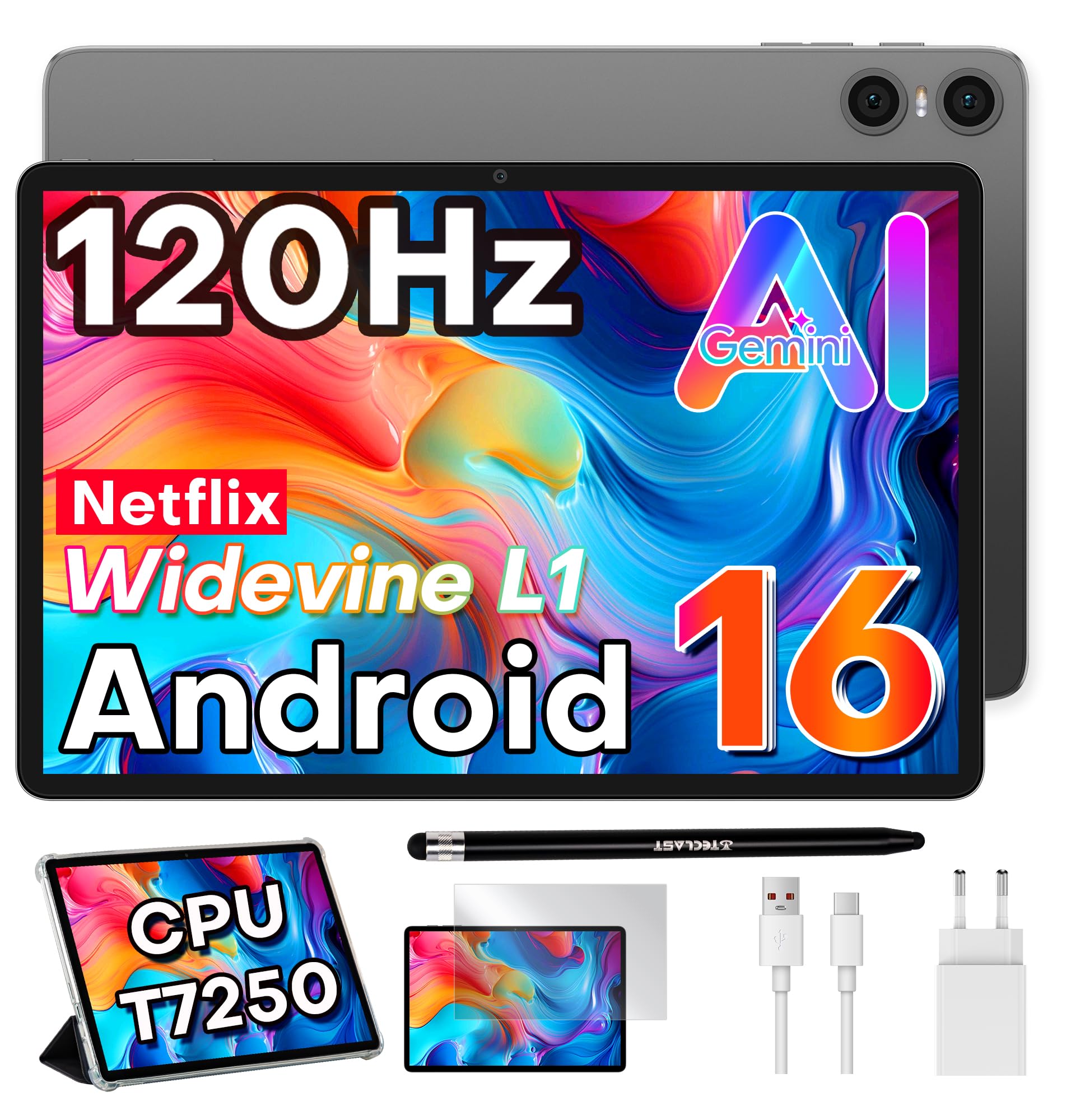TECLAST 10.1 Zoll Android Tablet mit Gemini AI, Tablets mit Tastatur | Tablet mit Stift 10-Zubehör, 64GB ROM (bis TF 4TB), 6000mAh, Widevine L1, GPS, WLAN, BT 5.4, OTG, Type-c Anschluss