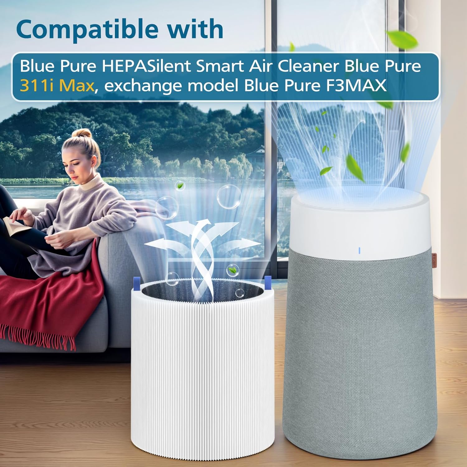 2 Pack 311i Max Replacement Filter, Compatible with Blue Pure 311i Max Air Purifier,True HEPA H13 Filter, Blue Pure F3MAX