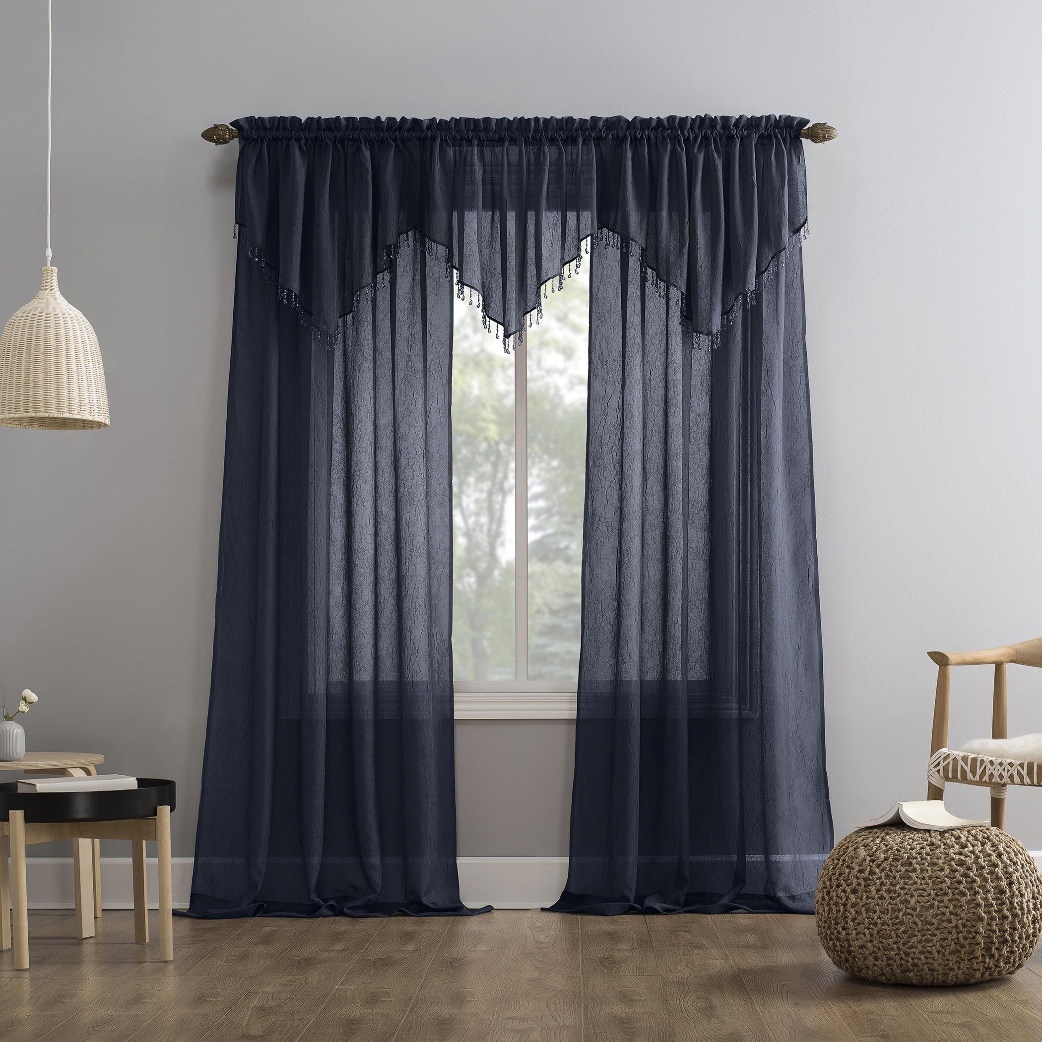 CASATUA Cortina Textura Elegante Semi Transparente 2 Paños 140x220cm
