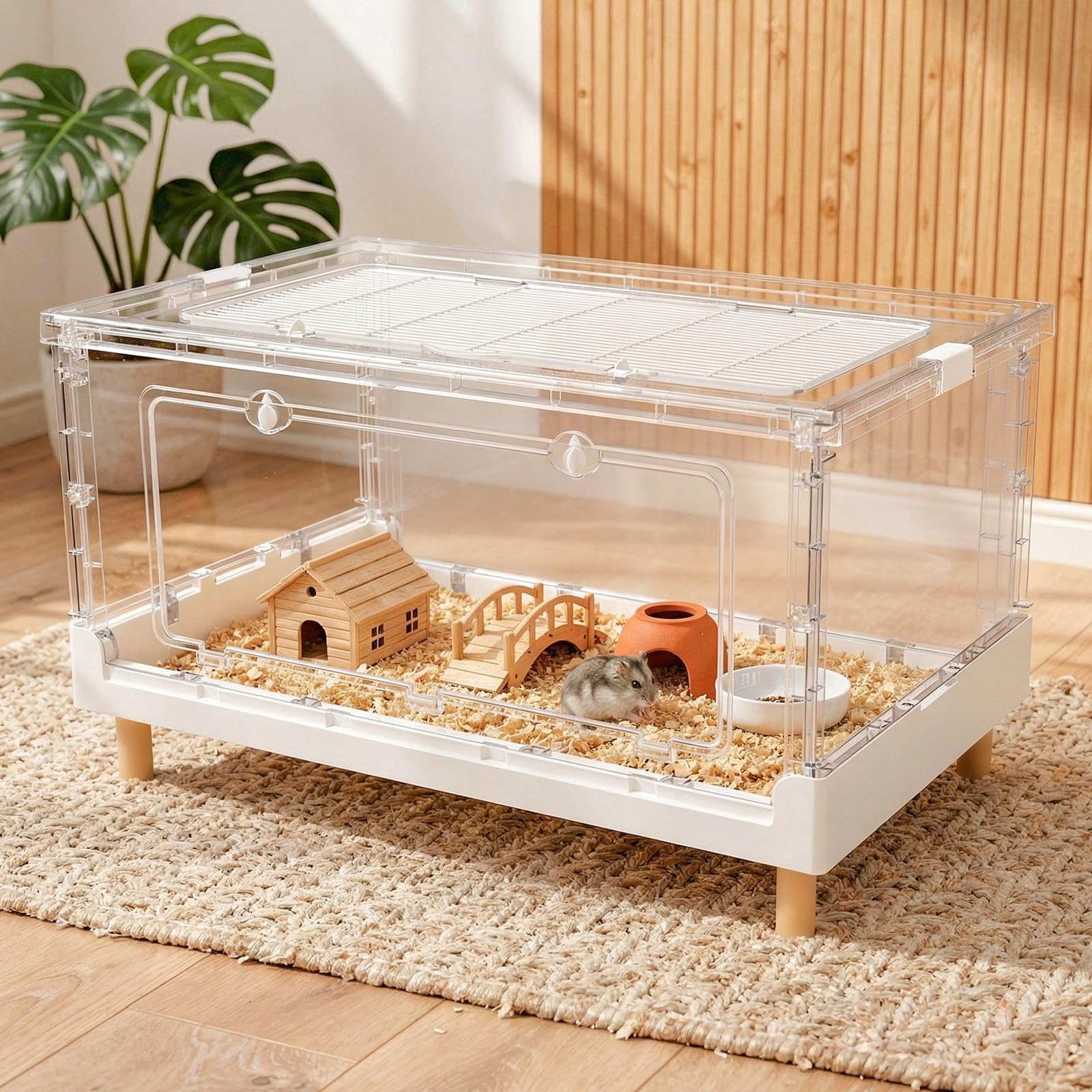 Ruexue ハムスターケージ 70cm 折りたたみ クリア 34cmロータイプ ジャンガリアン