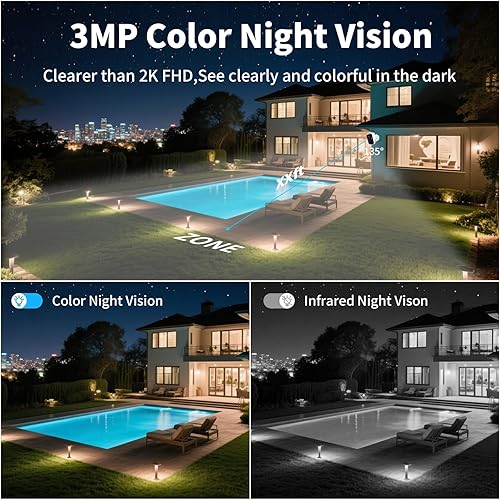Miniatura 4 de Cámaras de seguridad inalámbricas, cámara WiFi de 3 MP con detección de movimiento AI, conversación de 2 vías, foco, sirena, IP65, nubehasta 256 G