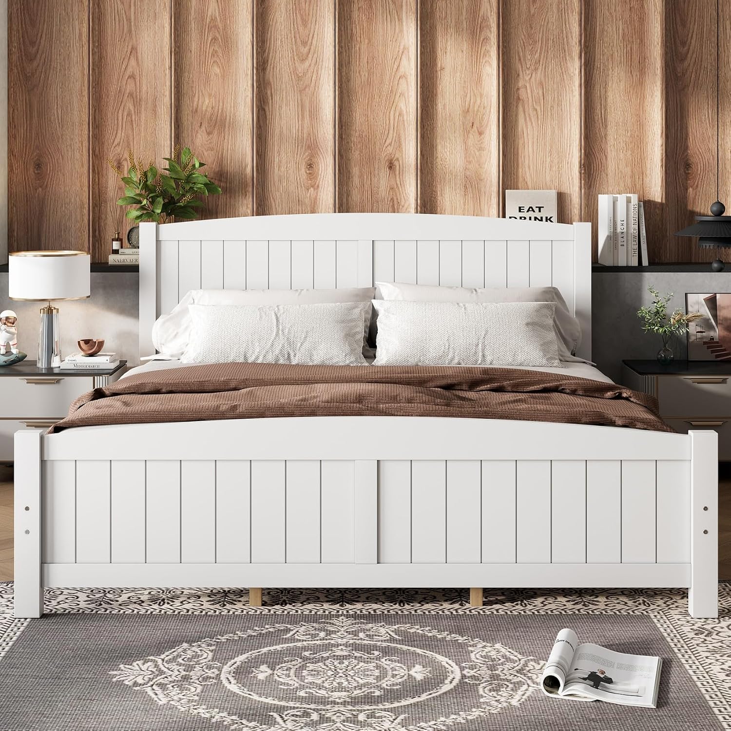 KEIKI Solid Pine Wood King Size Bed Frame, King Bed Platform with Headboard and Footboard, Solid Wood Slat Support, No Box Spring Needed, Modern Style Bedframe, Easy Assembly, Noise Free