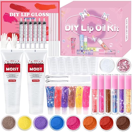 Lip Gloss Making Kit- DIY Fun Lip Gloss Kit, Make Your Own Lipgloss with Moisturizing Lip Gloss Base, Pigments, Tubes, DIY Lipstick Set, Lip Gloss Set for Teens, Christmas Gift for Girls Women | DIY lip gloss