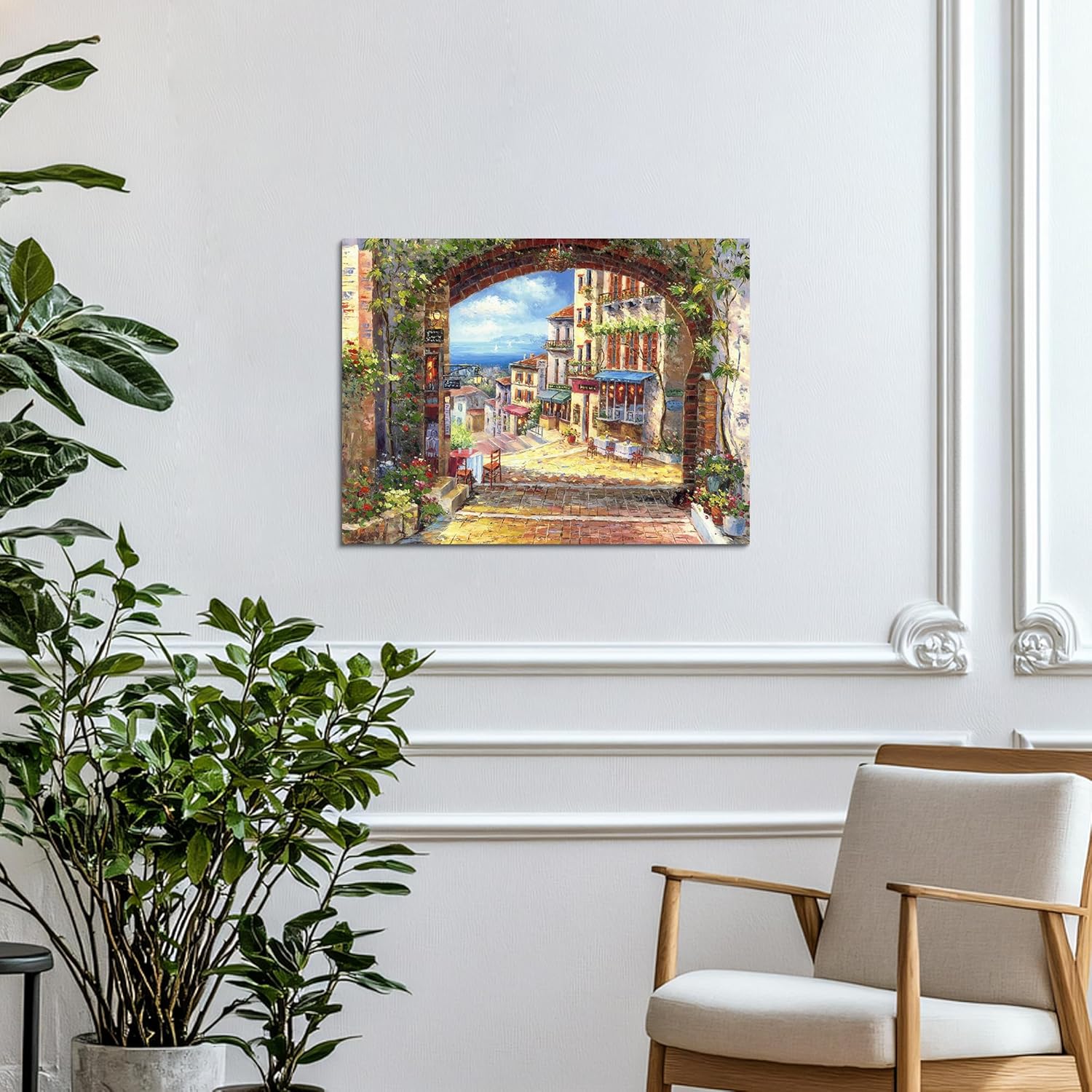 SD SOFT DANCE Italian Town Canvas Wall Art - Coastal Village Painting Artwork Reproduction Print Decor for Living Room (24'' x 18'' x 1 Panel)