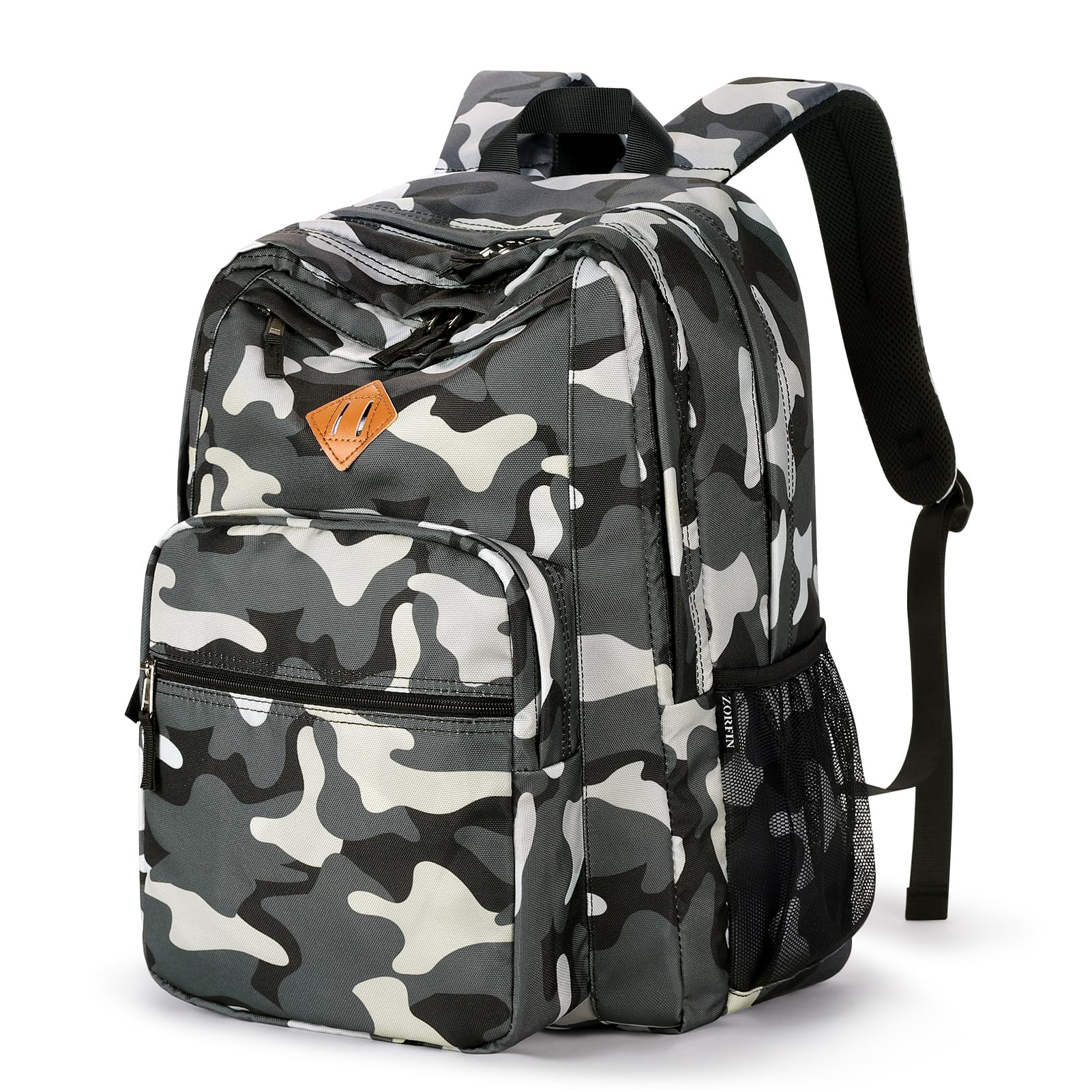ZORFIN 26L Backpack for College, and Travel: Water Resistant Bookbag - Camo Black