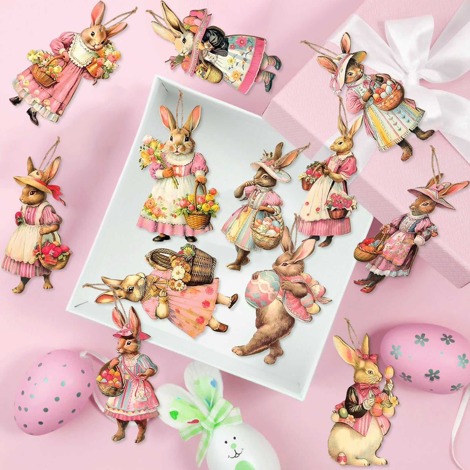 36 Pezzi Decorazioni Coniglietto Pasquale In Legno - Ciondoli Per Pasqua Con Cordino - Foto 10