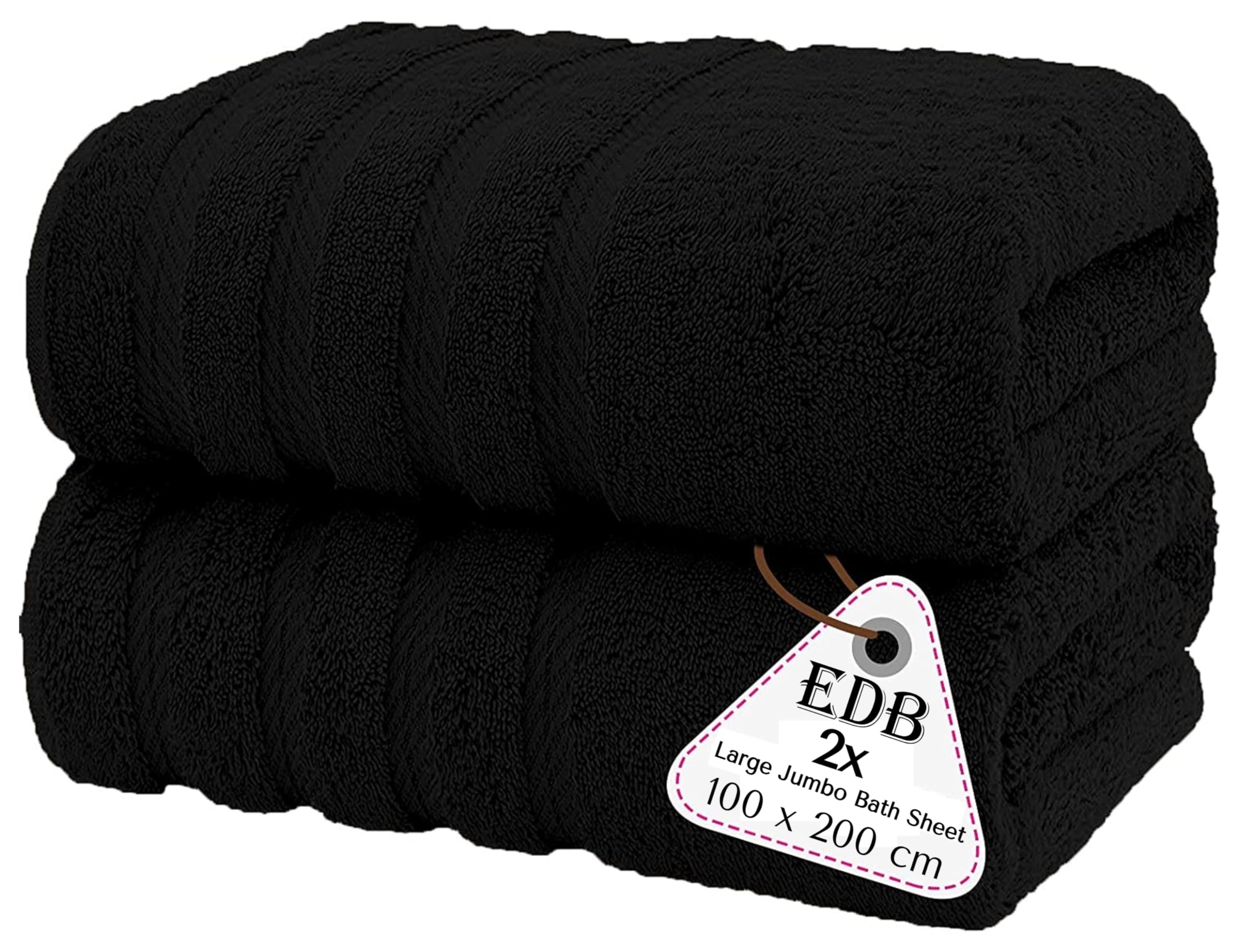 100% Combed Egyptian Cotton Large Bath Sheet Set of 2 Black 100 x 200 cm