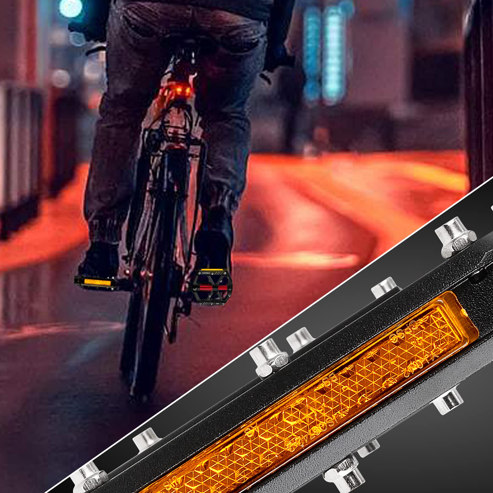MZYRH Fahrradpedale mit Reflektoren,Rennrad/Mountainbike-Pedale,9/16 Zoll Leichte Aluminiumlegierung 3 versiegelte Lager Fahrrad-Plattform-Pedale