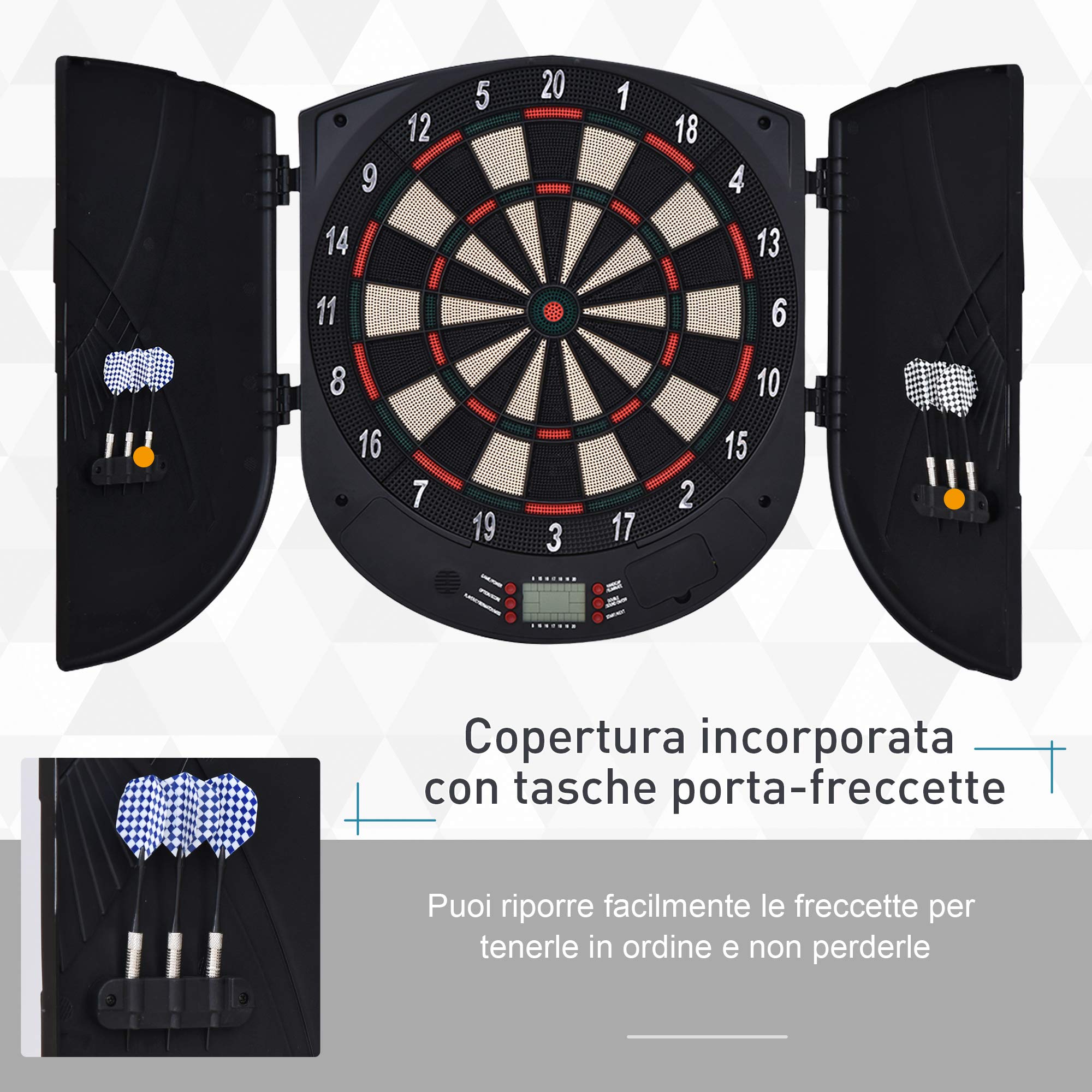 HOMCOM Bersaglio Freccette Elettronico 8 Giocatori 6 Freccette Schermo LCD 26 Modalità Gioco