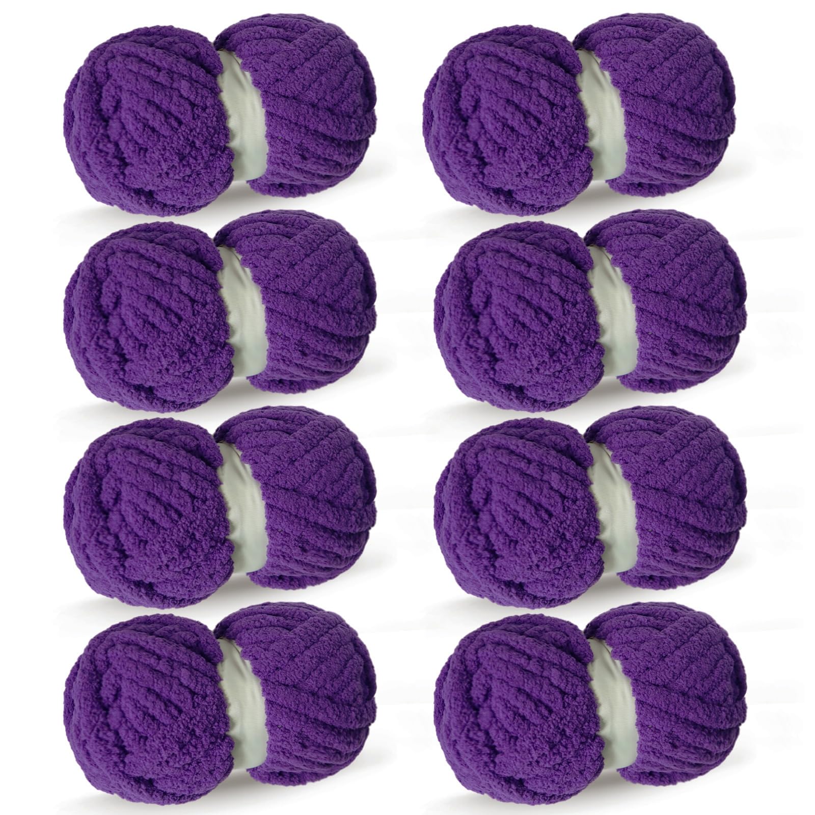 Purple Chunky Chenille Yarn for Crocheting Bulky Thick Fluffy Yarn for Knitting,Super Bulky Hand Blanket, Soft Plush Yarn Crochet Carpet/Scarf/Cushion/ 8 Jumbo Pack(63.76oz/197.68yd