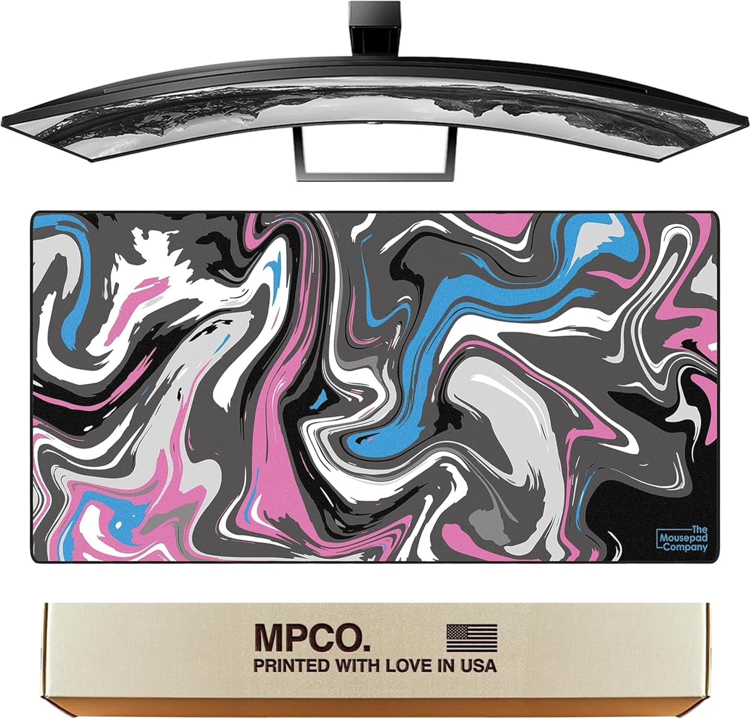 MPCO. Strata Large Gaming Desk Pad - 36" x 17" Aeroglyde Fabric Blue & Pink Desk Mats - Non-Slip, Washable, Smooth Glide for Precision Gaming & Work