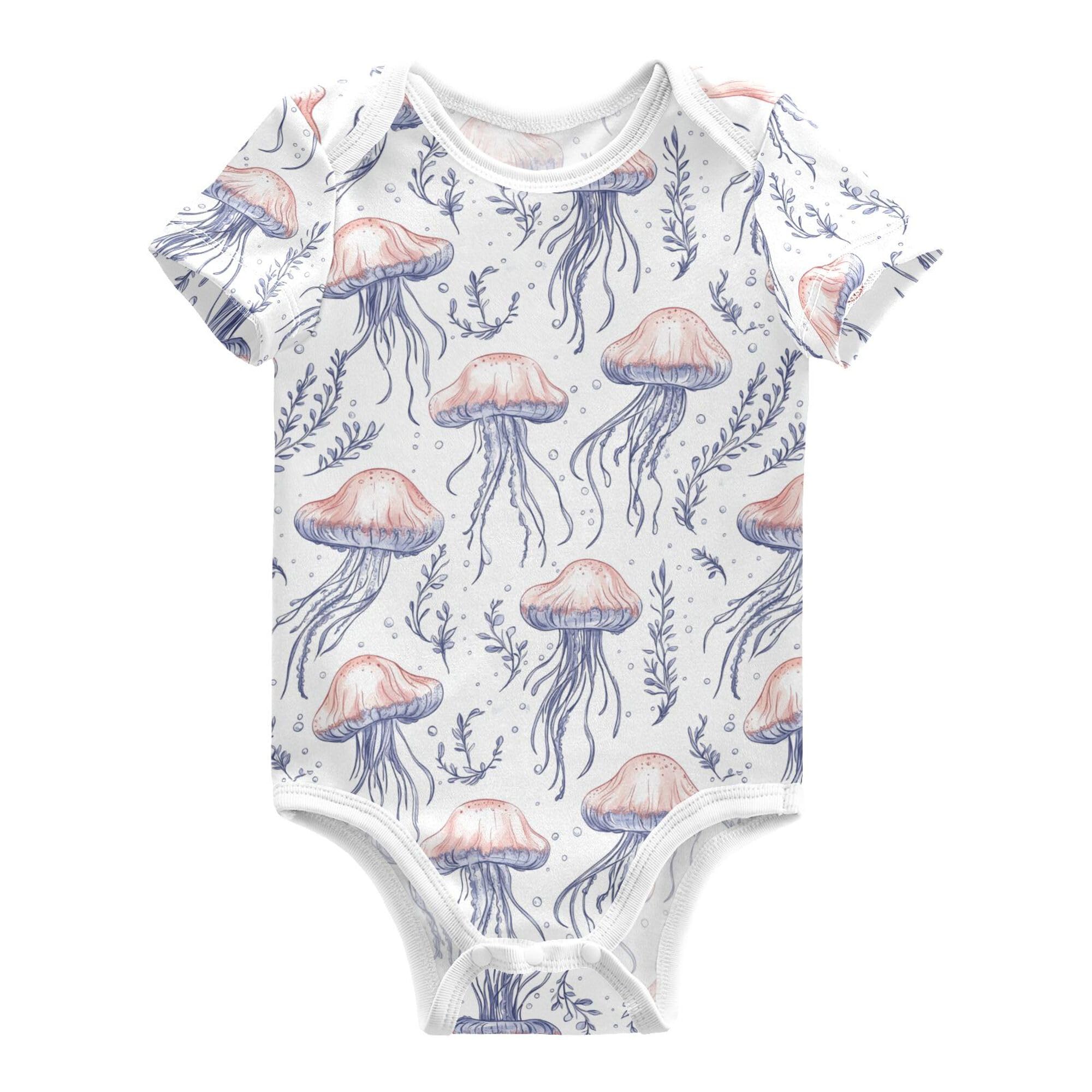 Cute Jellyfish White Toddler Boy Clothes Short Sleeves Cotton Month Girls Outfits 3M
