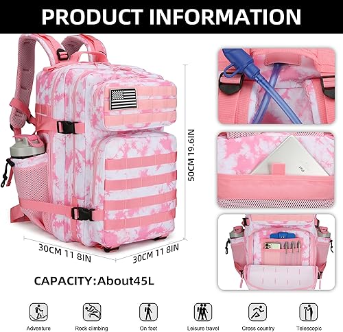 Miniatura 3 de Mochila táctica de asalto de 45 litros con mochila impermeable Molle para mochilas tácticas (coral rosa)