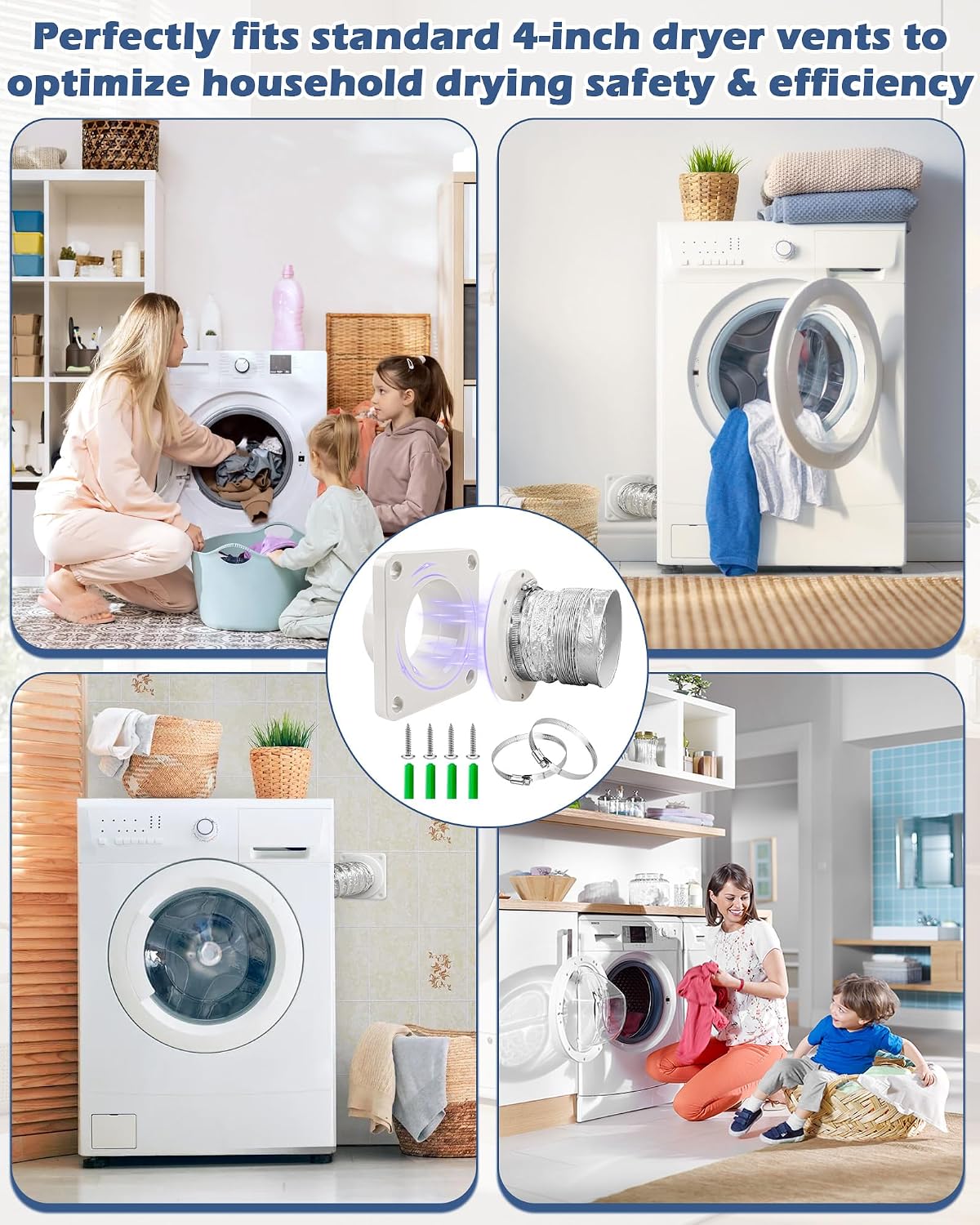 SUPERDI Magnetic Dryer Vent Connector Kit, DV180 Airtight Dryer Vent Coupling with Strong Seal, Quick Disconnect Easy to Clean 4 Inch Vent Duct with 2 Clamps (White)