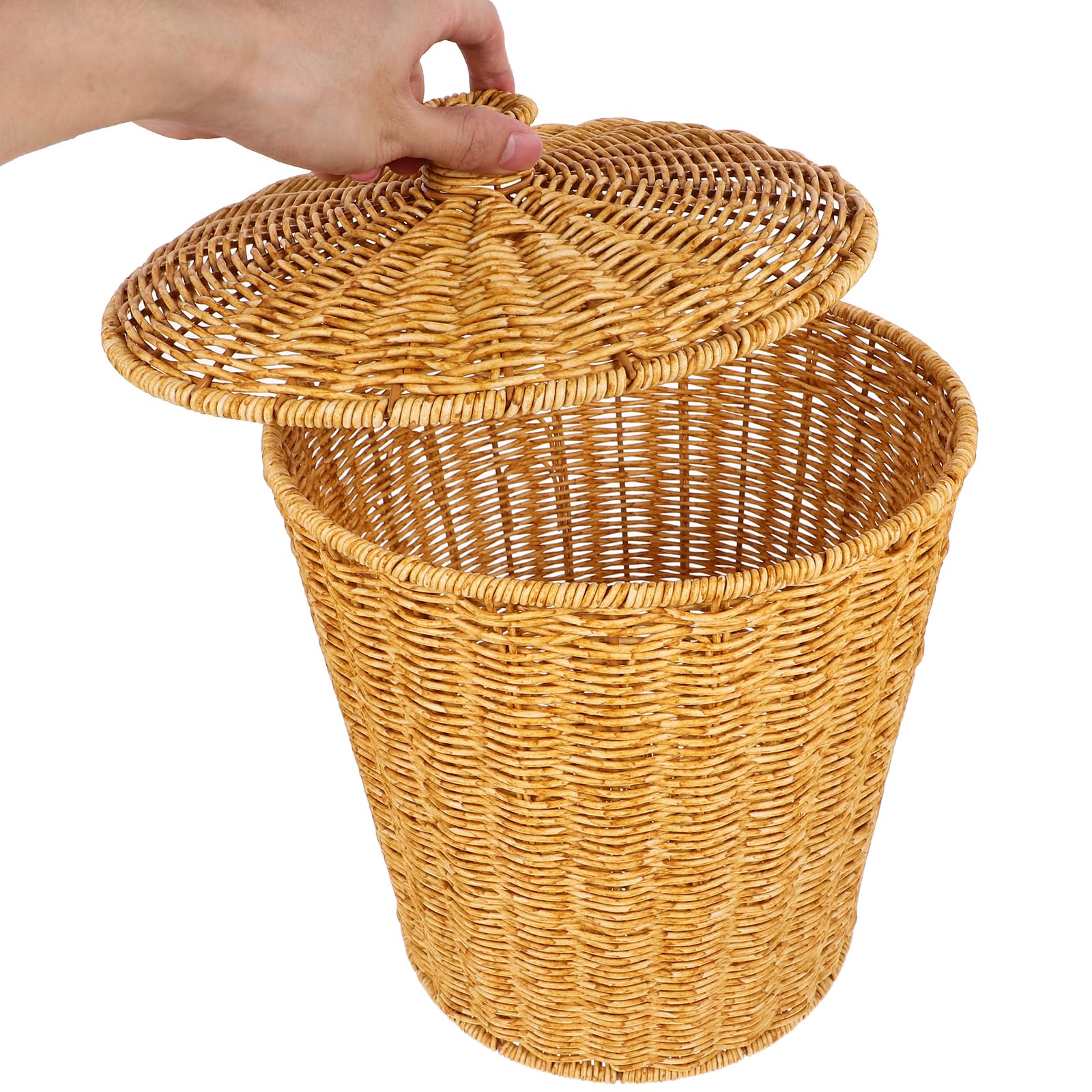 Alipis Pattumiera Con Coperchio Cestino Portaoggetti Rustico Intrecciato in Finto Rattan Cestino Di Articoli Vari Per Camera Da Letto Soggiorno Lavanderia Ufficio 33.00X28.00X28.00Cm